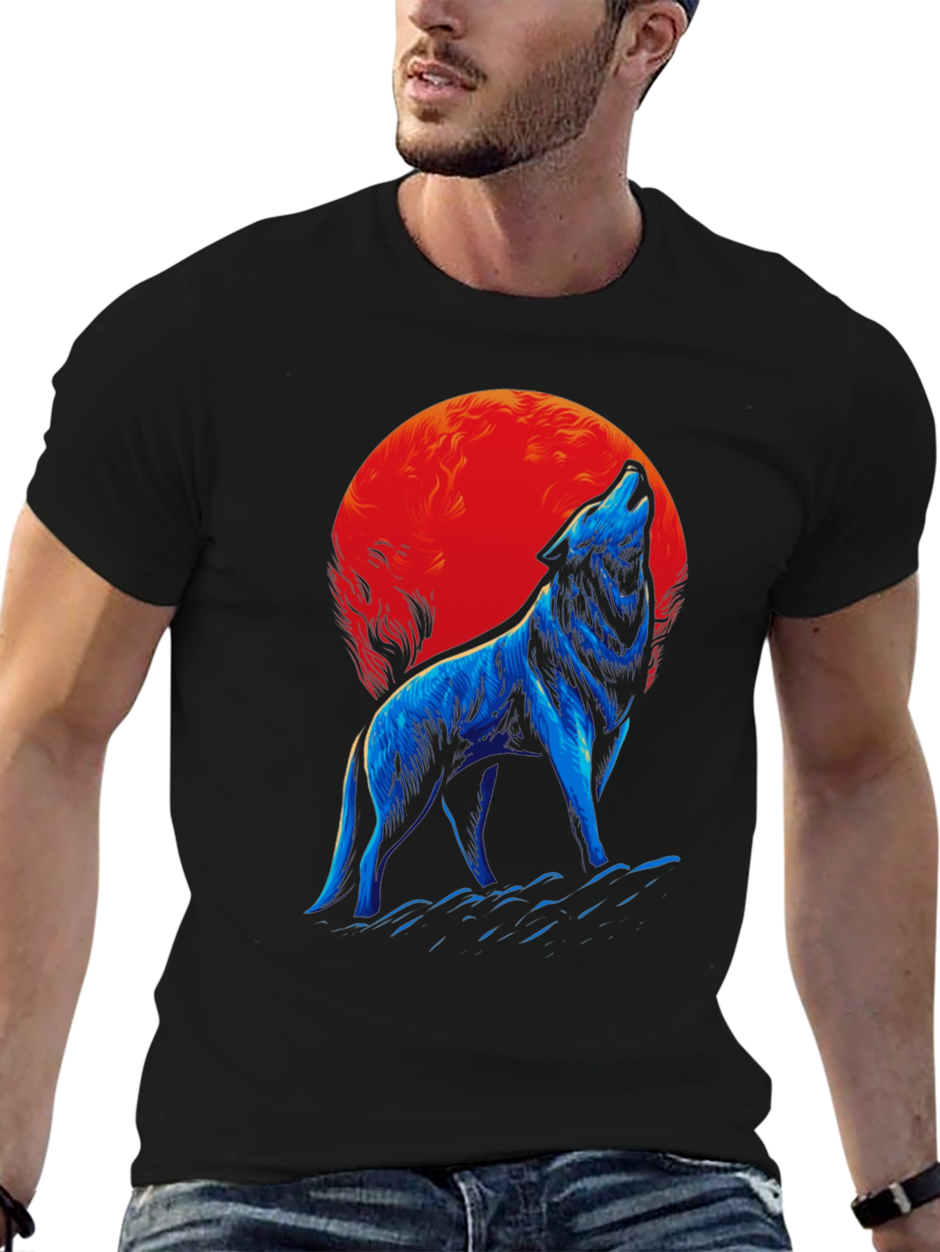 Wolf Howling at Moon Graphic T-Shirt