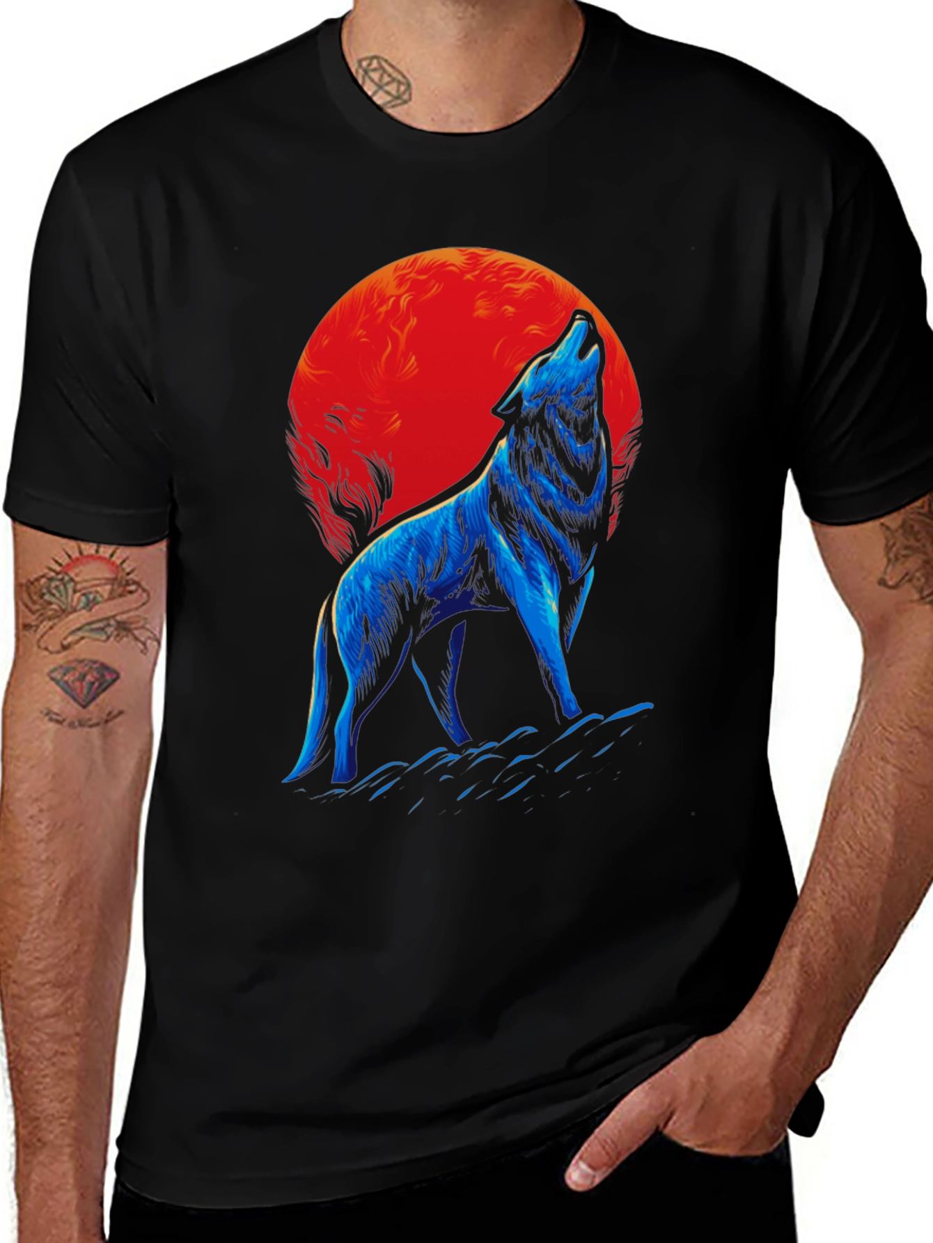 Wolf Howling at Moon Graphic T-Shirt