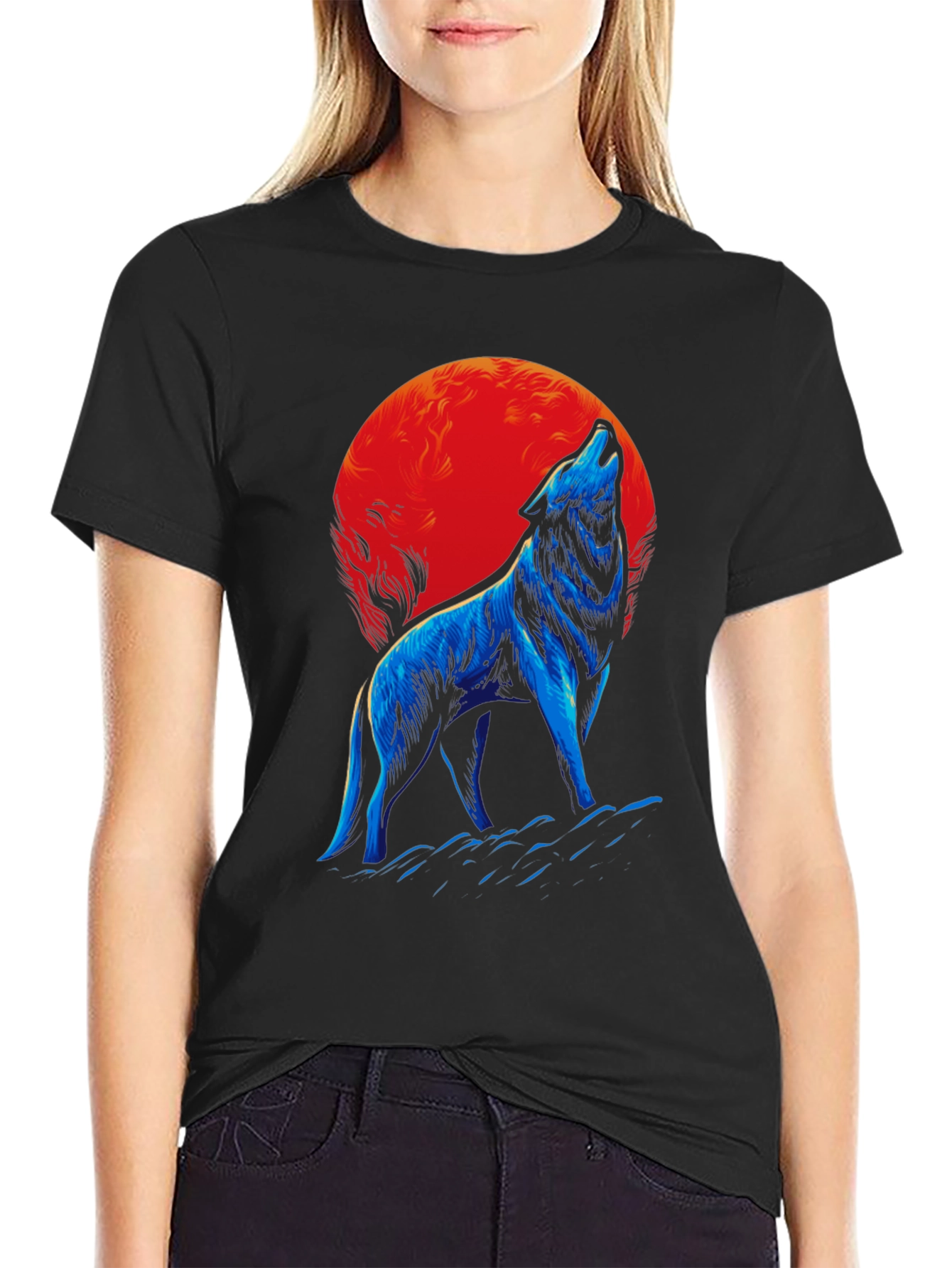 Wolf Howling at Moon Graphic T-Shirt