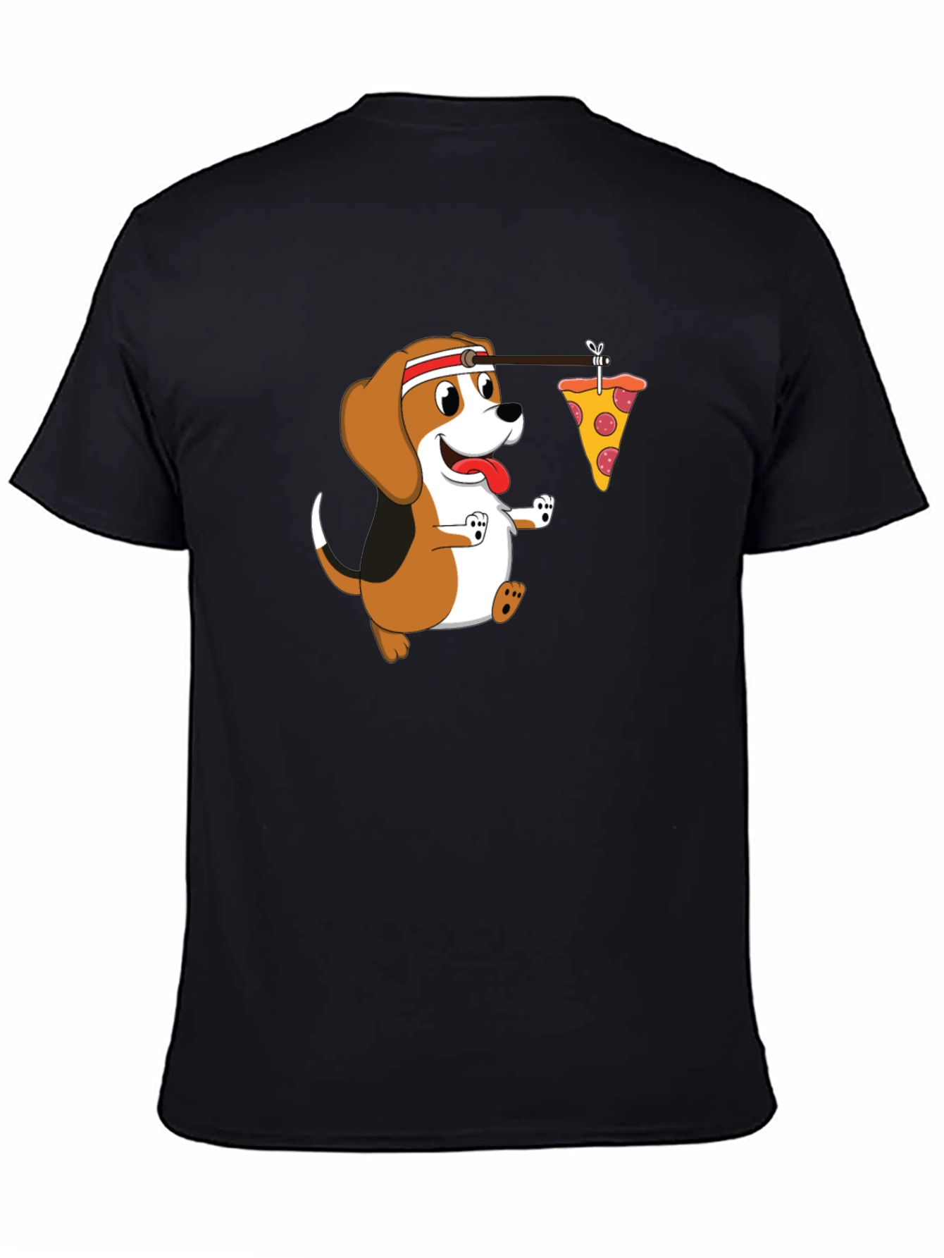 Cartoon Dog Pizza Lover Black T-Shirt