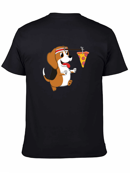 Cartoon Dog Pizza Lover Black T-Shirt