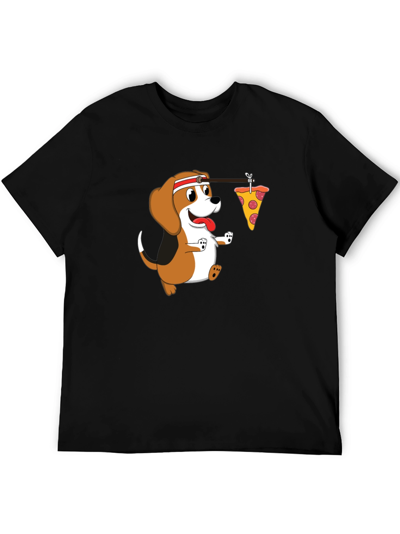 Cartoon Dog Pizza Lover Black T-Shirt