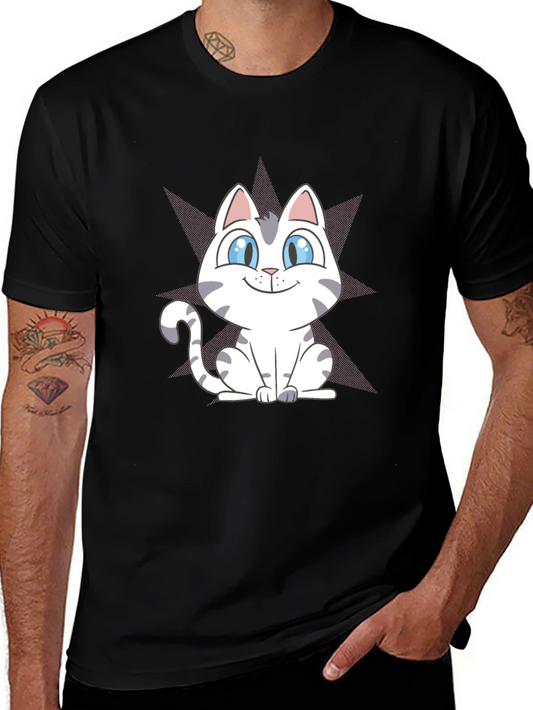 Cute Cartoon Cat Graphic Tee - Black