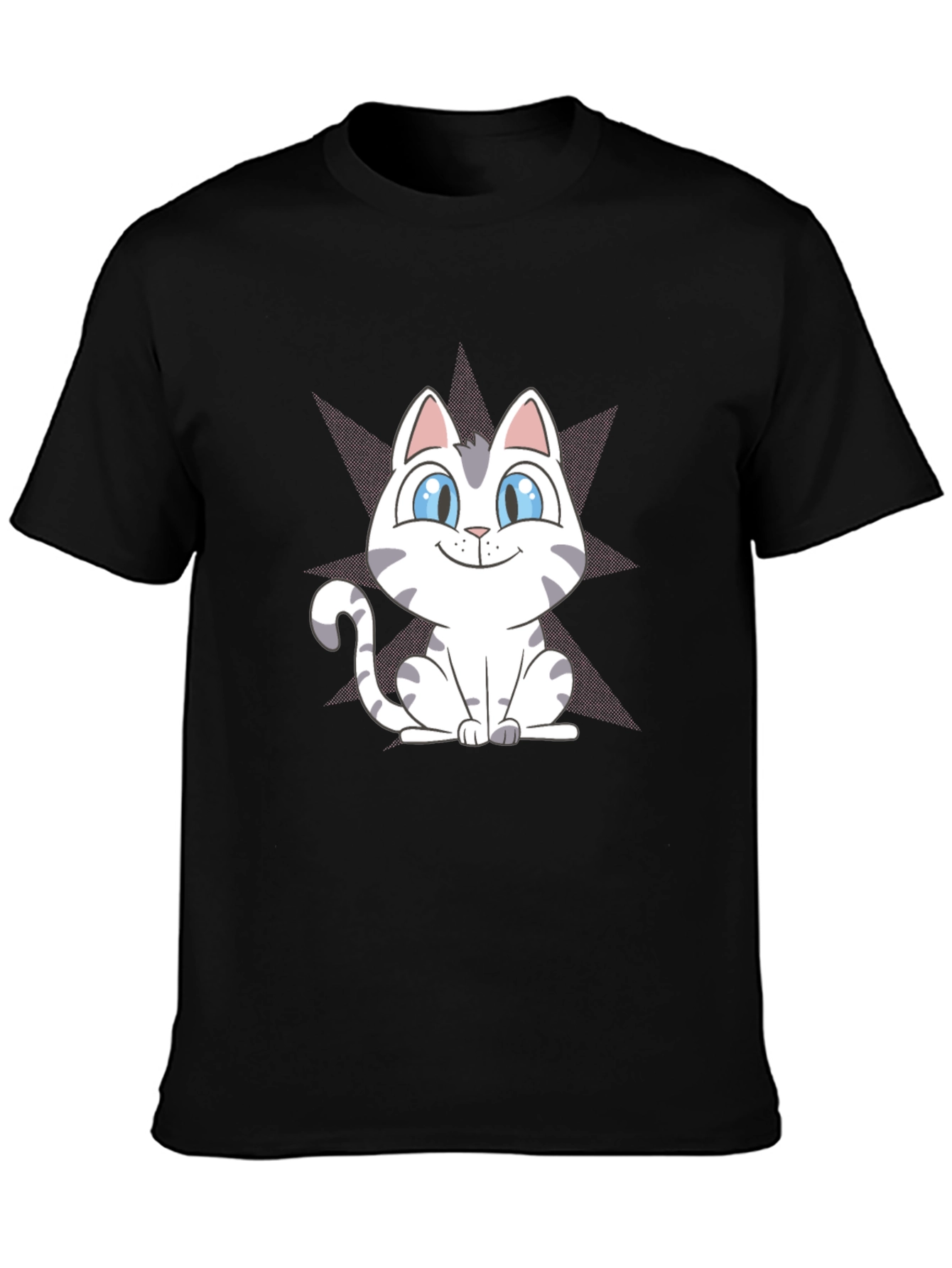 Cute Cartoon Cat Graphic Tee - Black