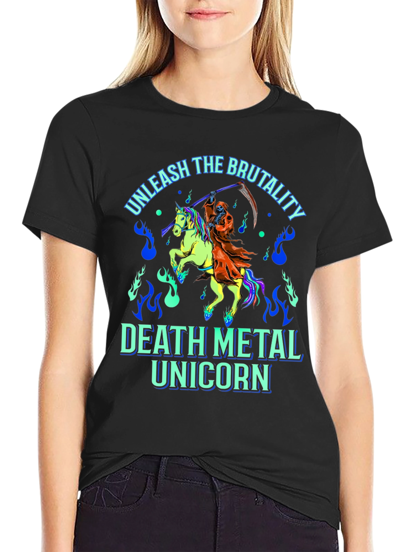 Death Metal Unicorn Graphic T-Shirt