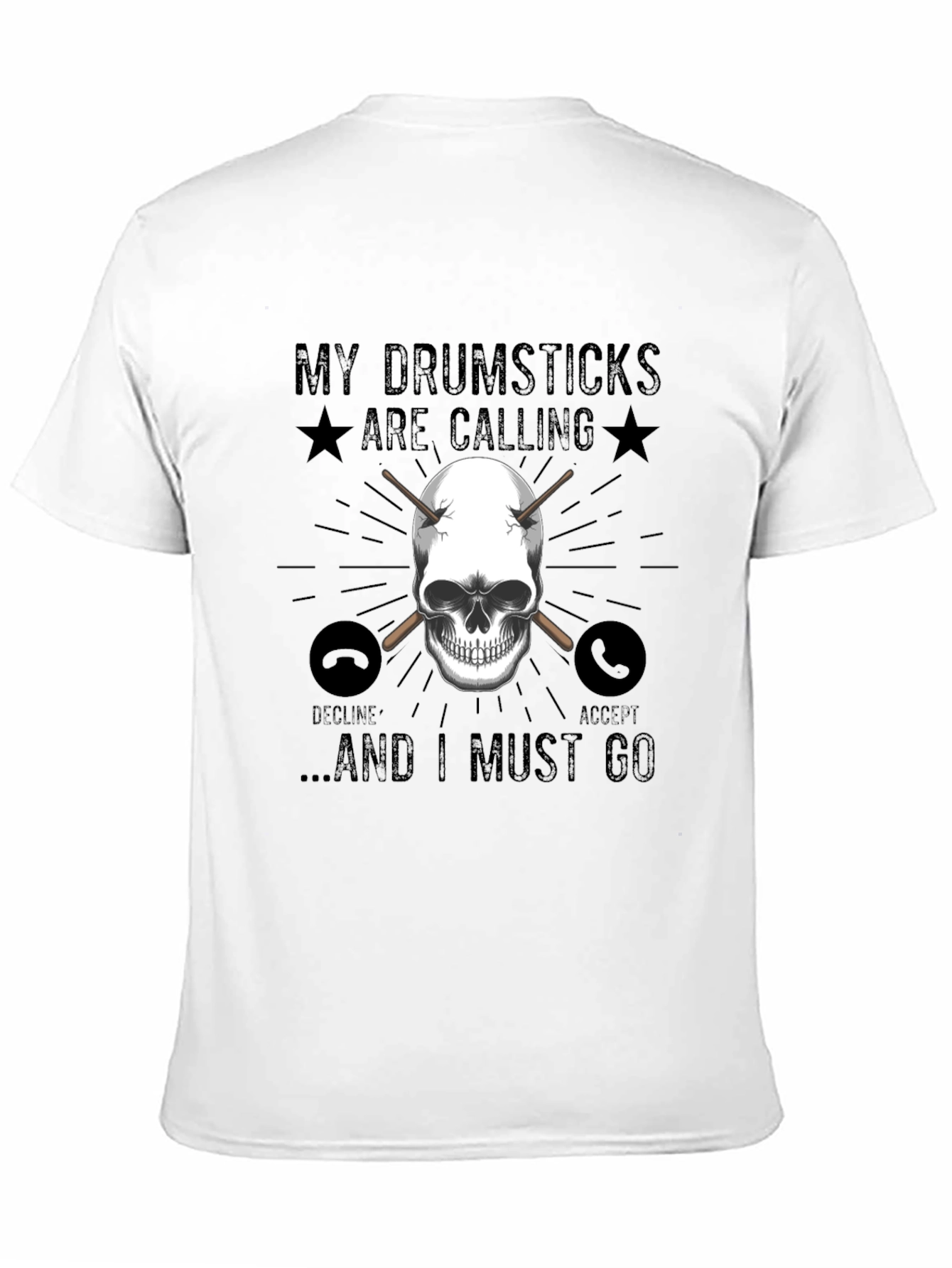 Drumsticks Calling Skull Graphic T-Shirt - Black