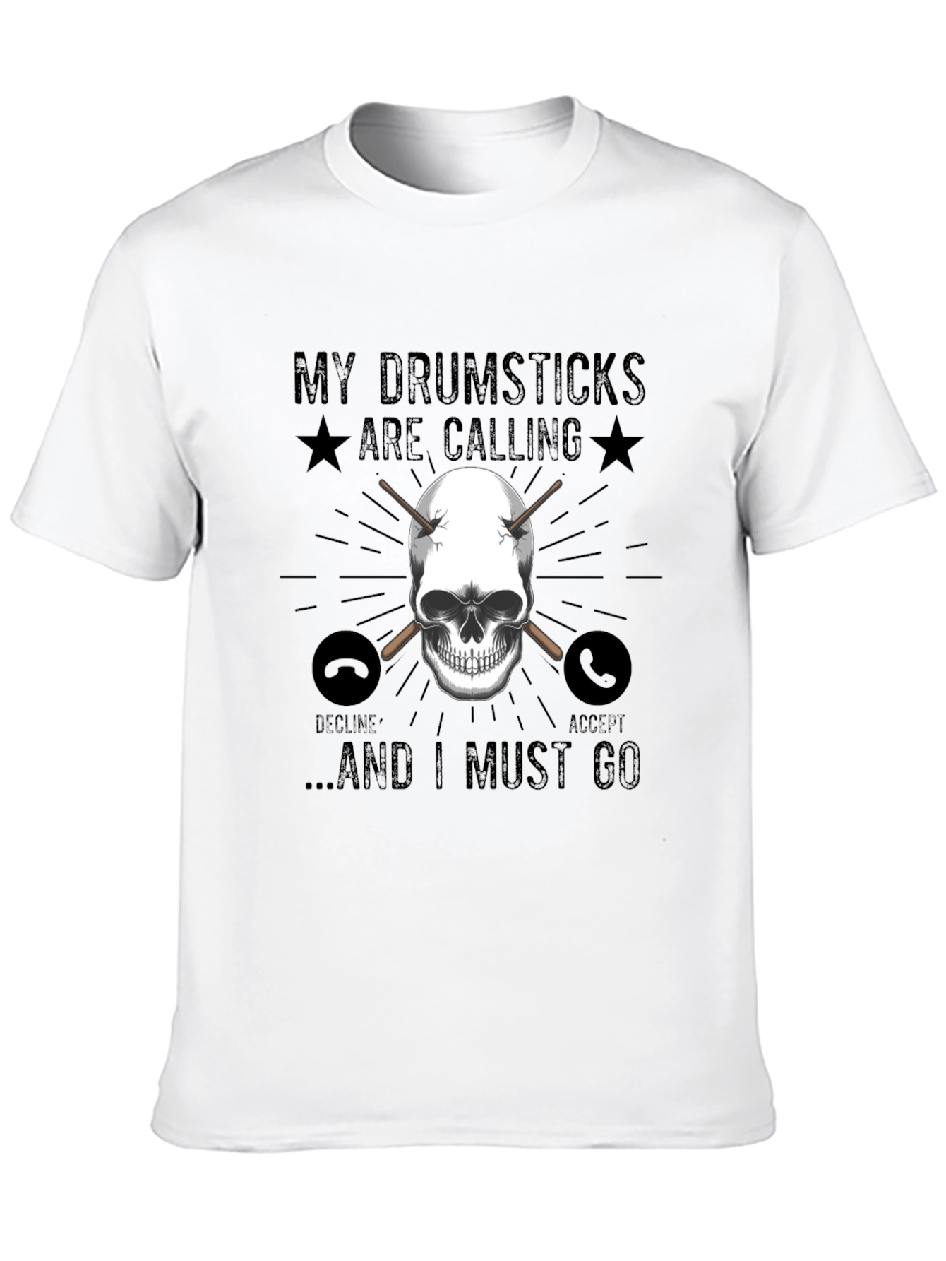Drumsticks Calling Skull Graphic T-Shirt - Black