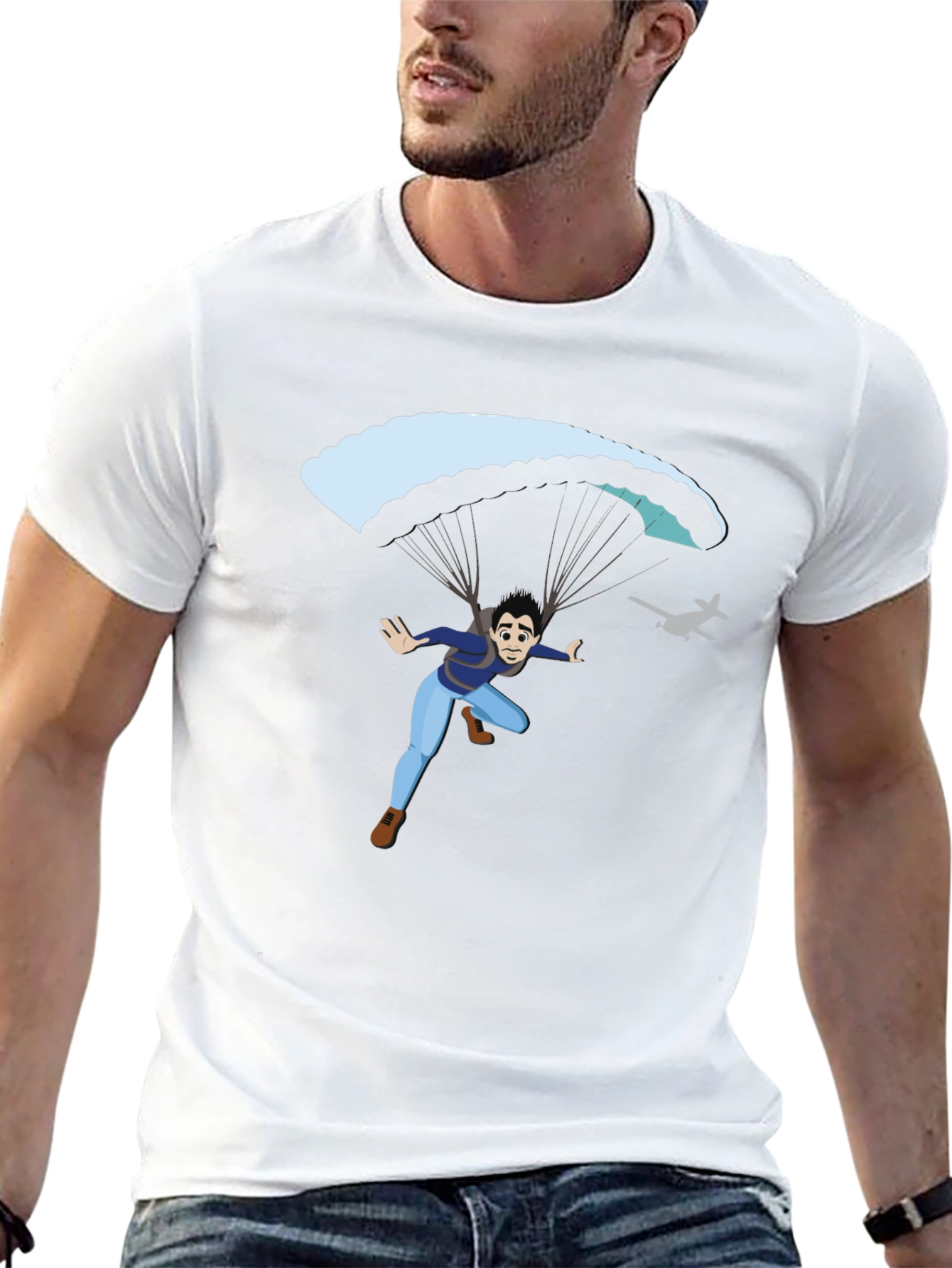 Parachute Jump Graphic Tee - Black Cotton T-Shirt