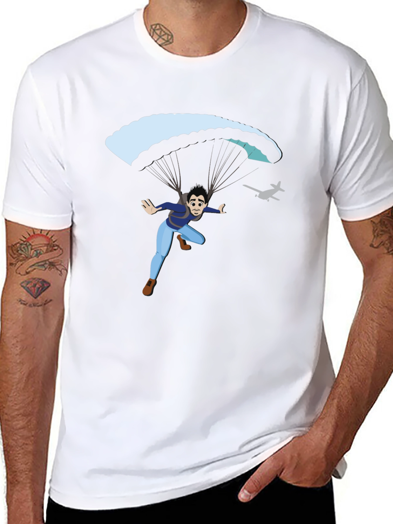 Parachute Jump Graphic Tee - Black Cotton T-Shirt