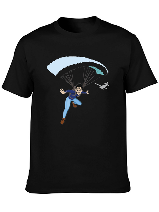 Parachute Jump Graphic Tee - Black Cotton T-Shirt