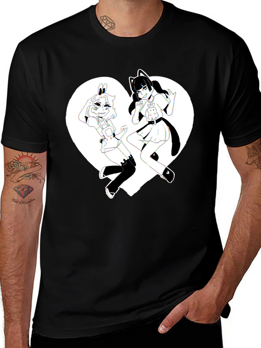 Anime Girls Heart Graphic T-Shirt