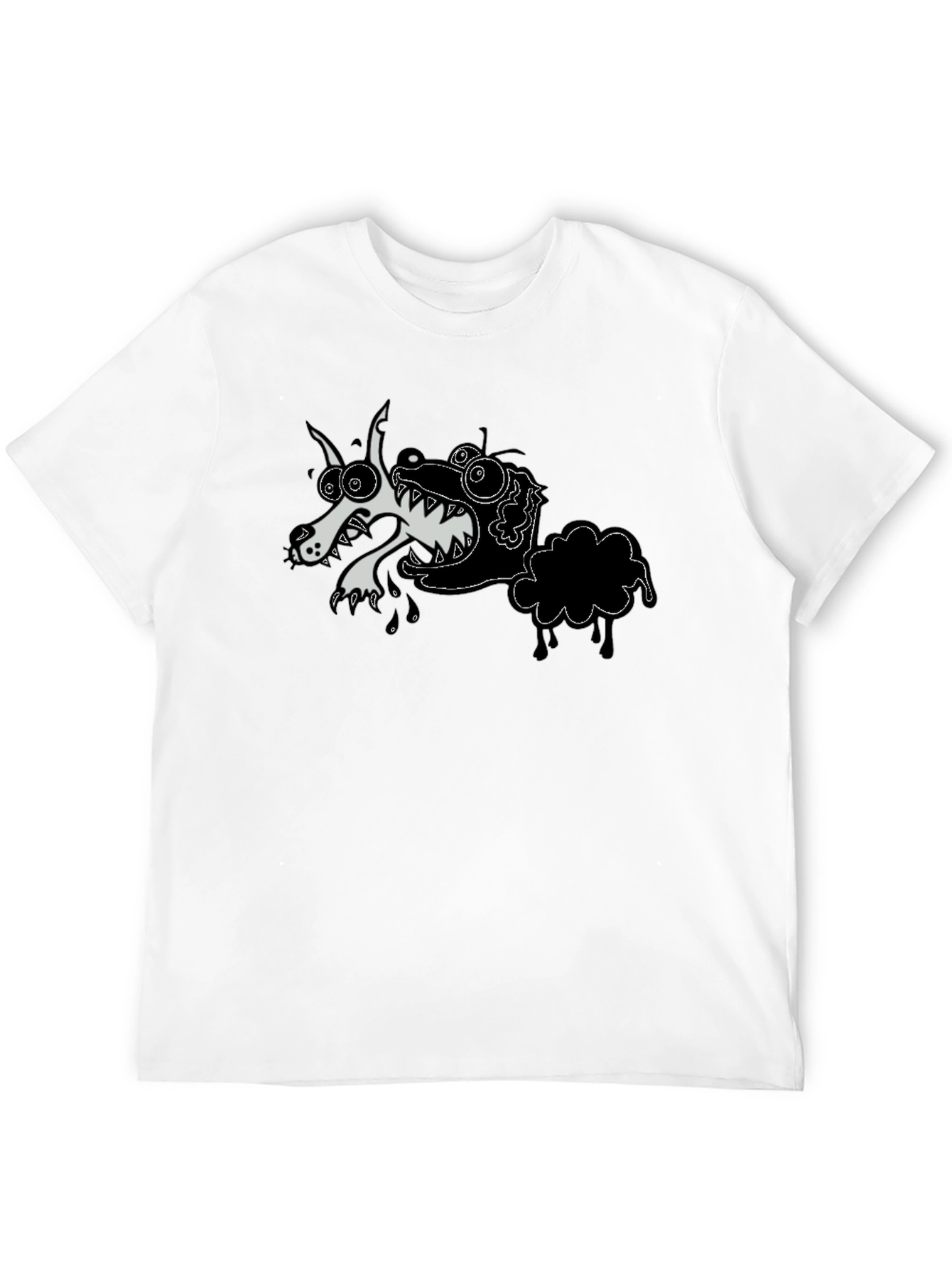 Cartoon Wolf & Sheep Black T-Shirt