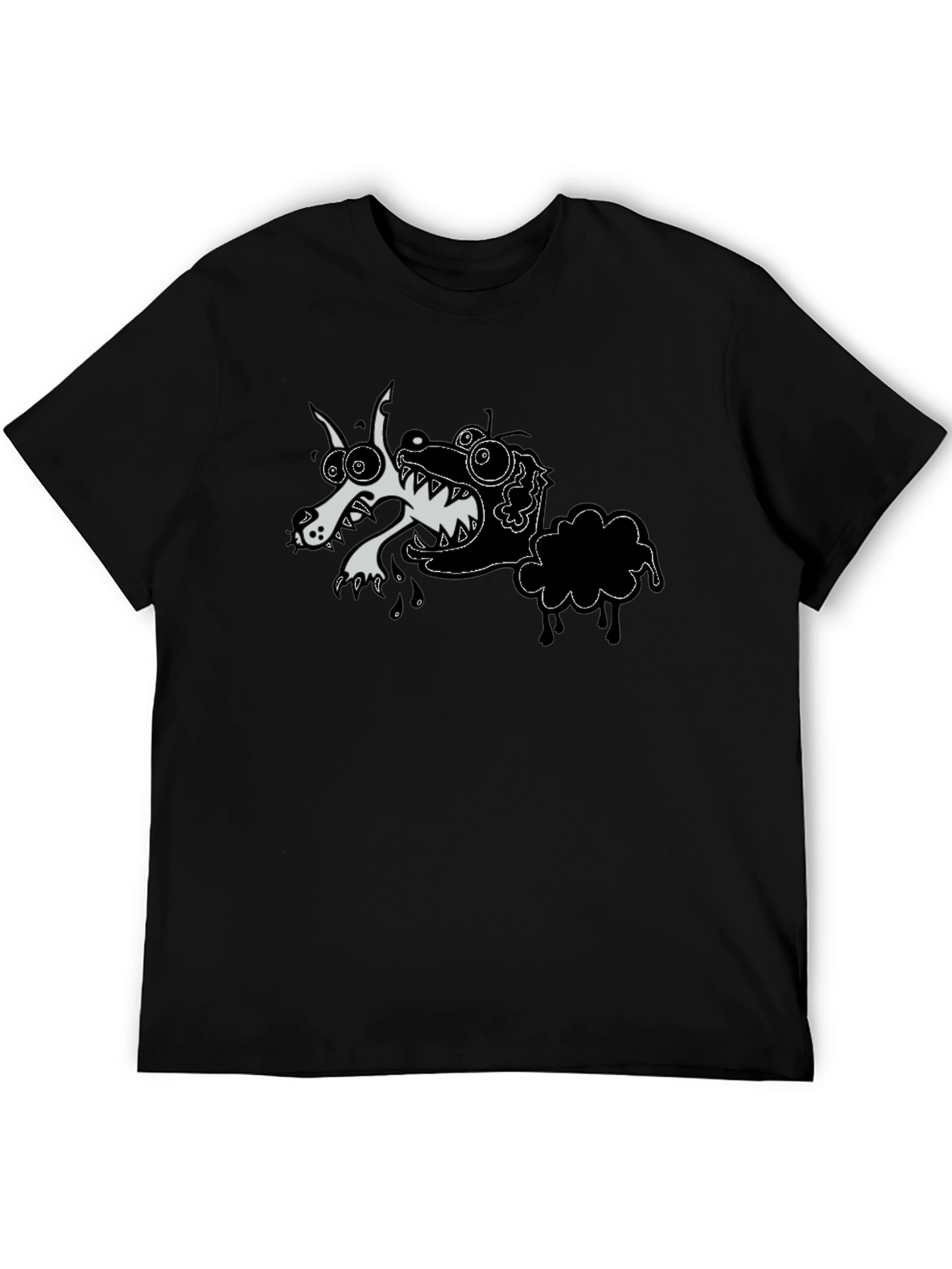 Cartoon Wolf & Sheep Black T-Shirt