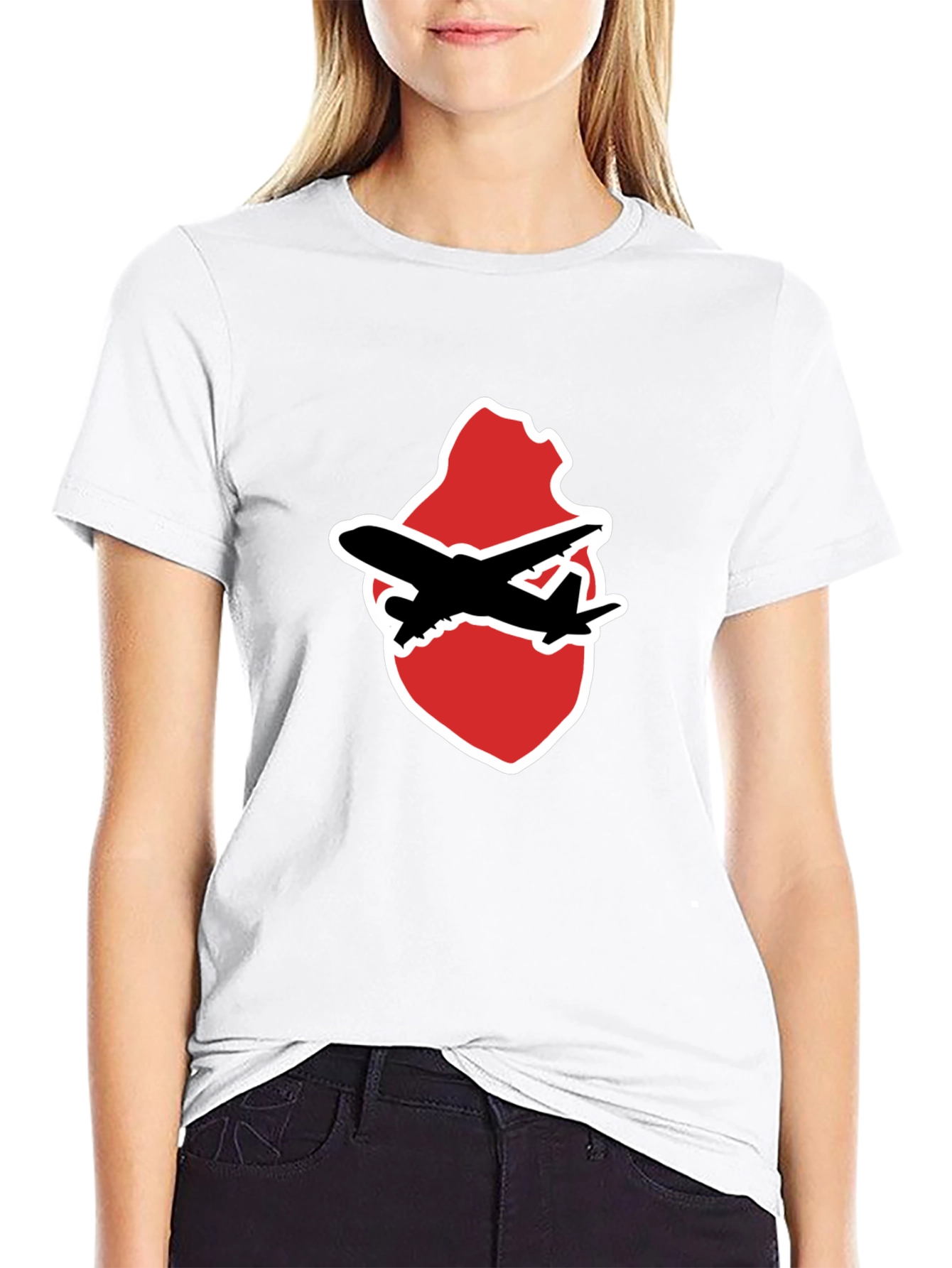 Airplane Heart Graphic Tee - Black Crew Neck Shirt