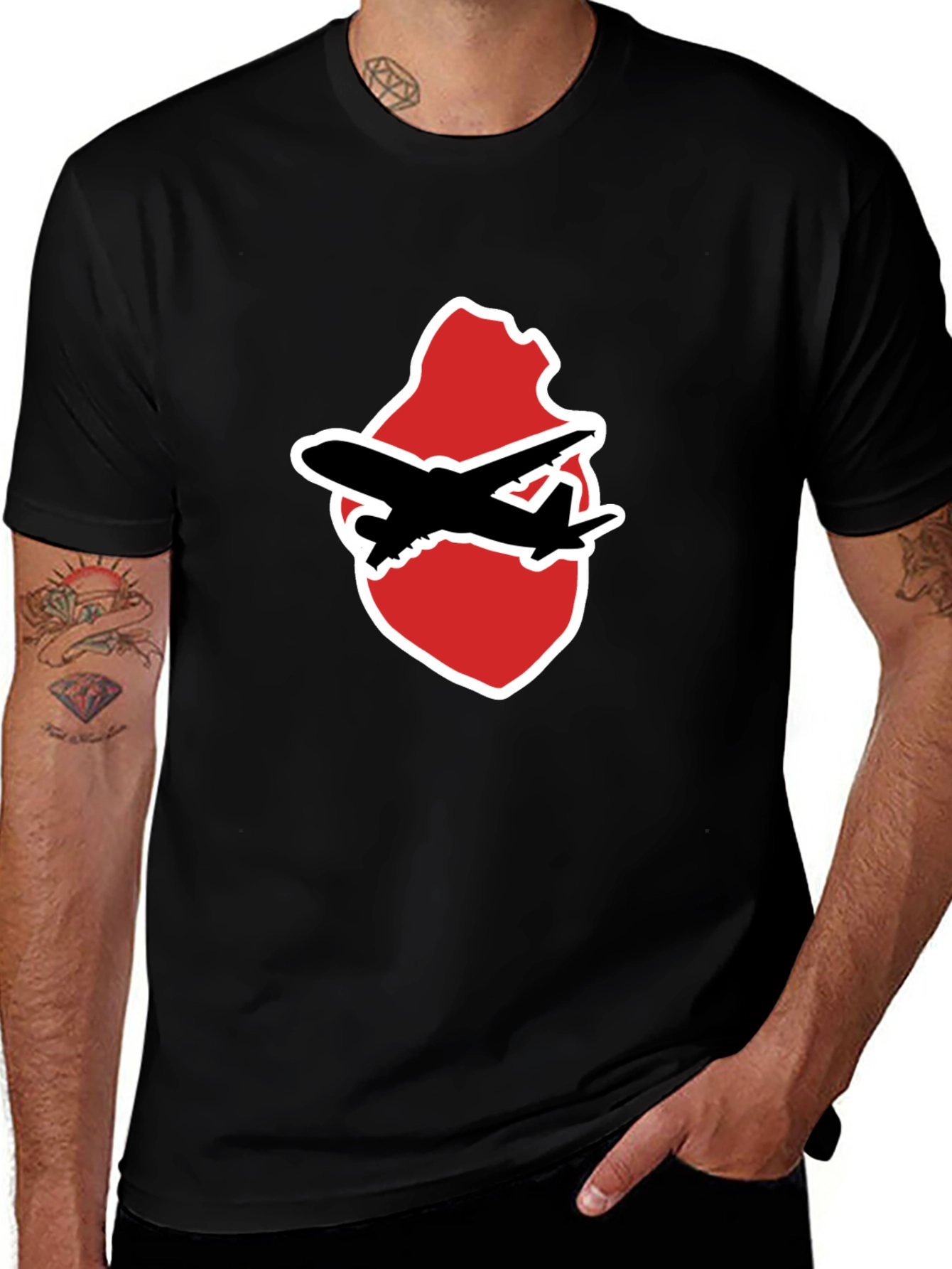 Airplane Heart Graphic Tee - Black Crew Neck Shirt