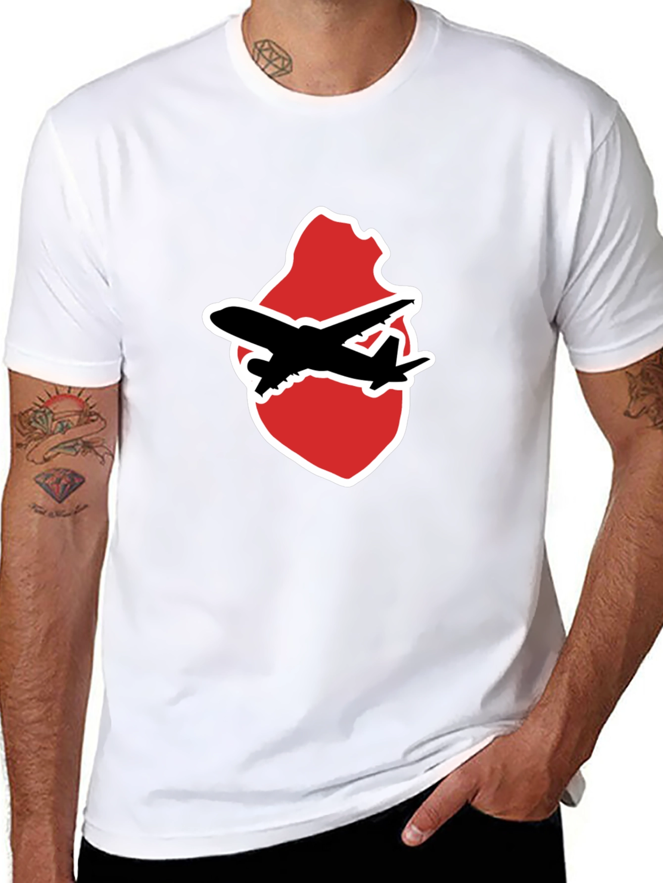 Airplane Heart Graphic Tee - Black Crew Neck Shirt