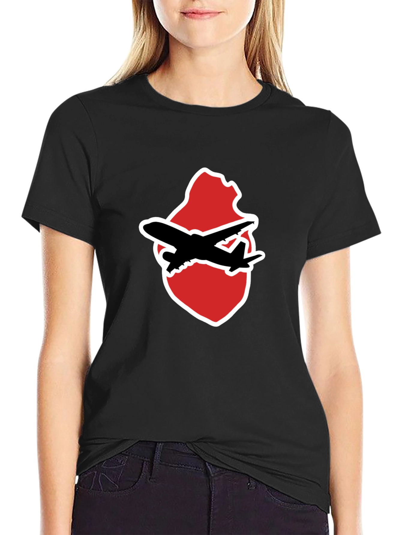Airplane Heart Graphic Tee - Black Crew Neck Shirt