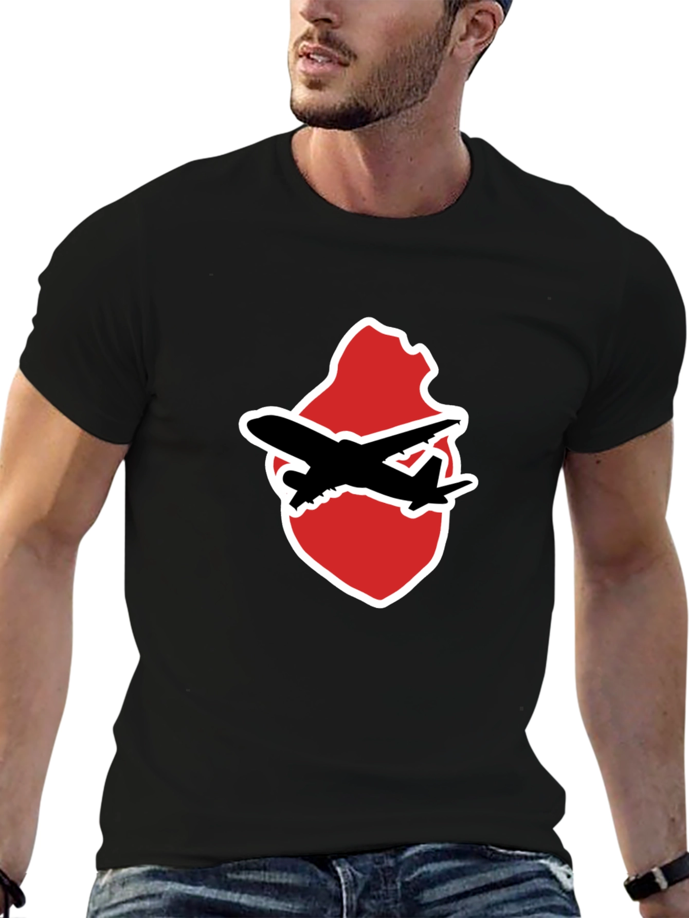 Airplane Heart Graphic Tee - Black Crew Neck Shirt