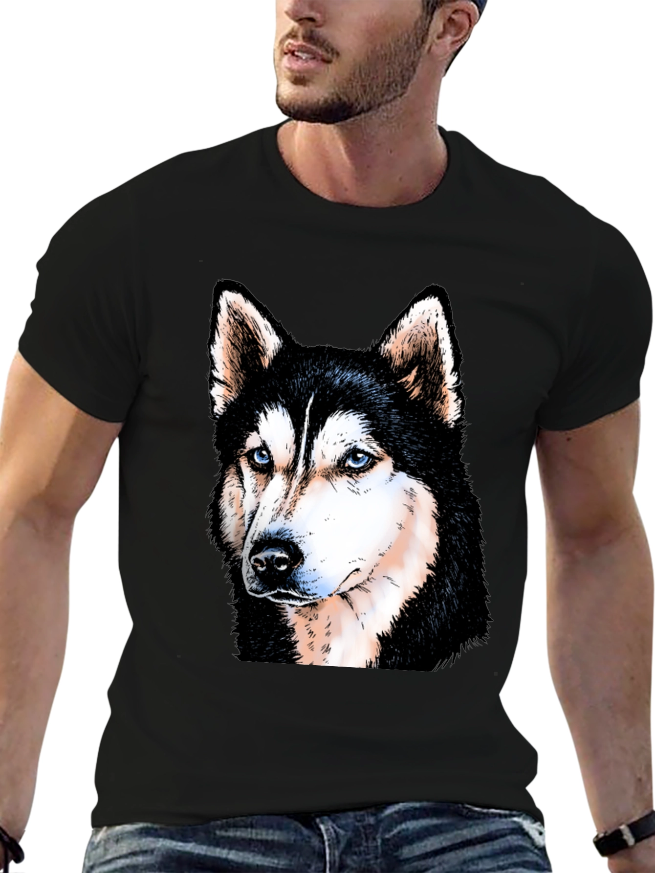 Husky Dog Graphic Print Black T-Shirt
