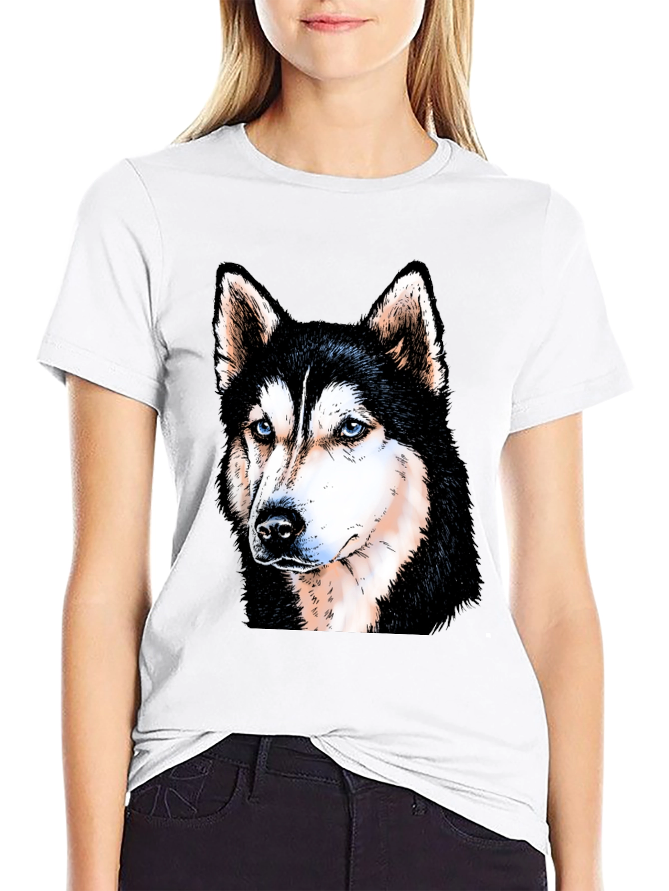 Husky Dog Graphic Print Black T-Shirt