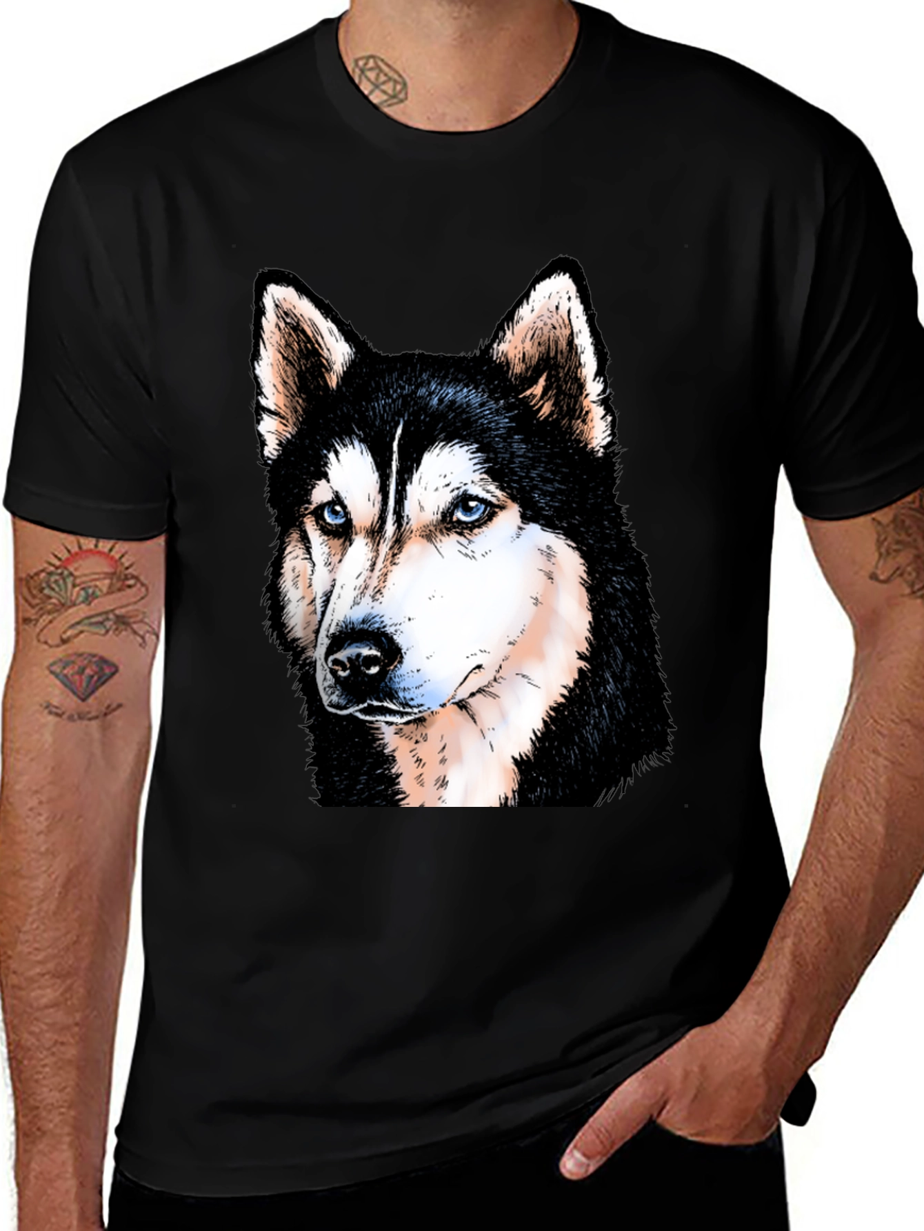 Husky Dog Graphic Print Black T-Shirt