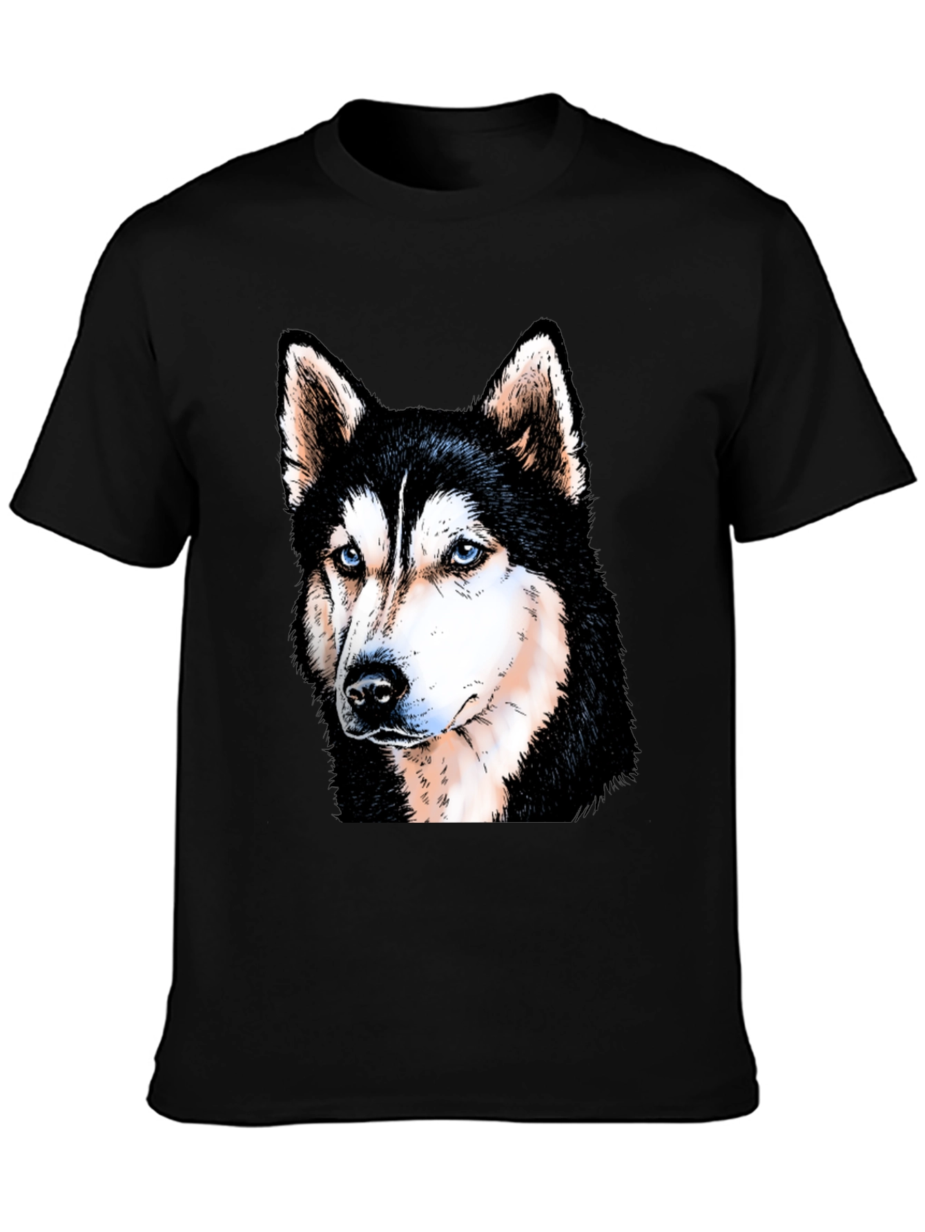 Husky Dog Graphic Print Black T-Shirt