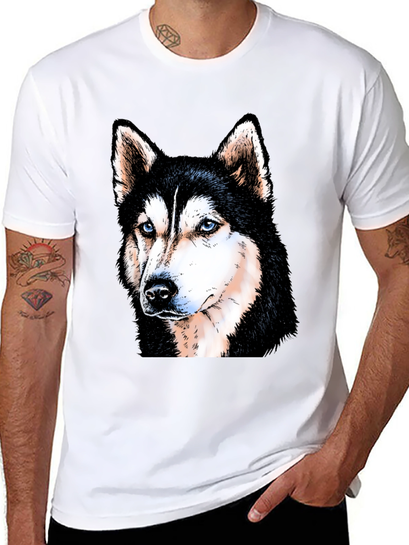 Husky Dog Graphic Print Black T-Shirt