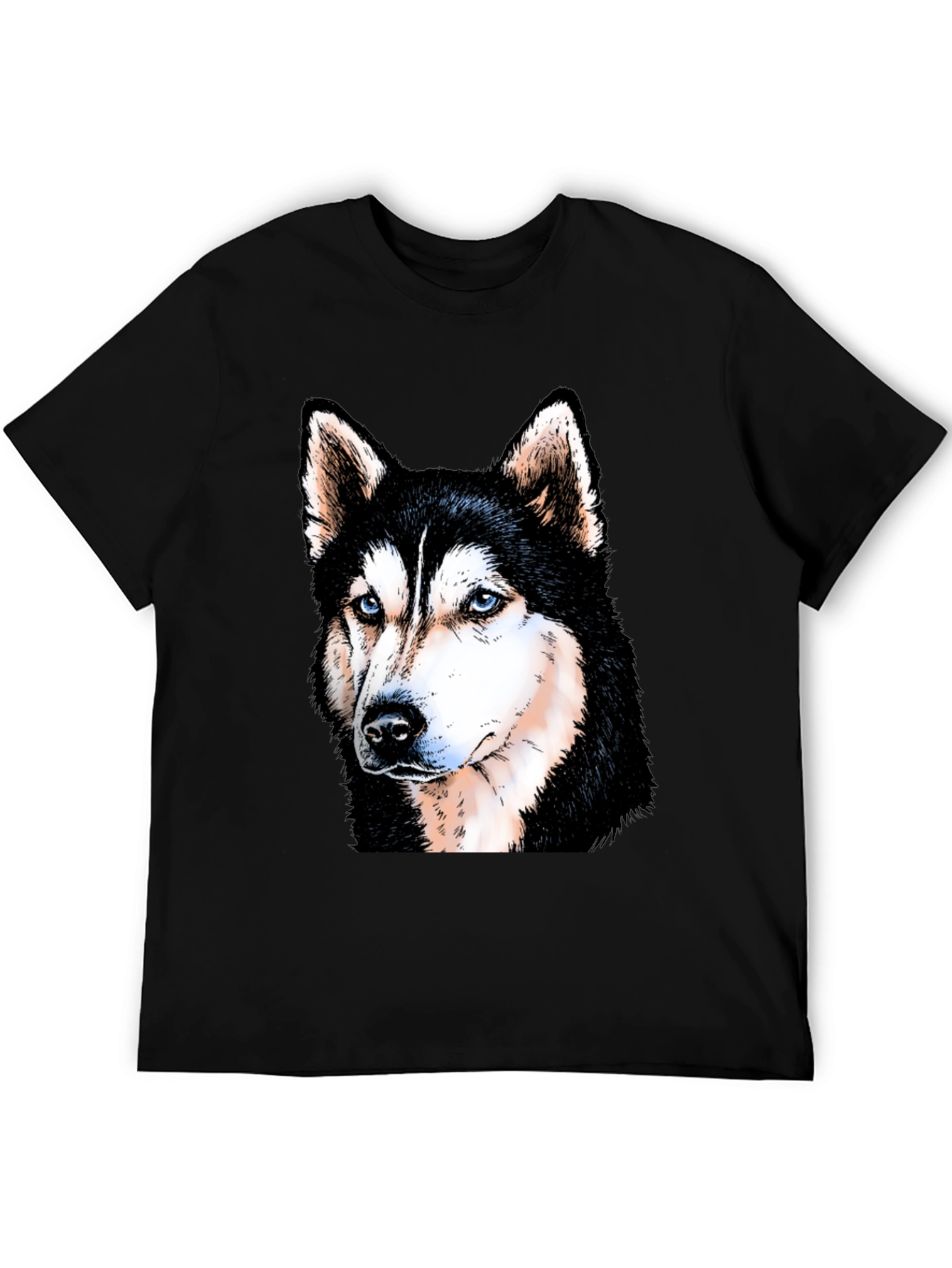 Husky Dog Graphic Print Black T-Shirt