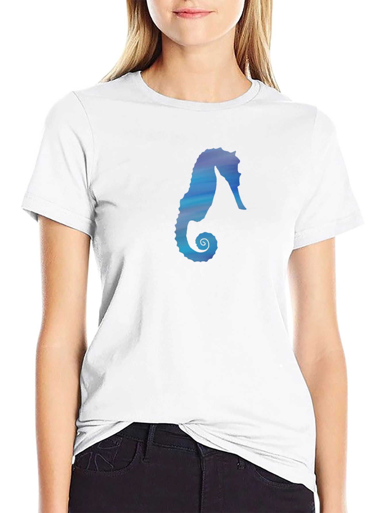 Seahorse Graphic Tee - Black Cotton Casual Top