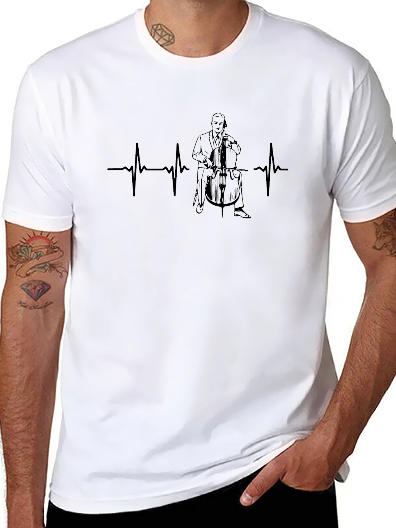 Cello Heartbeat T-Shirt - Musician ECG Tee