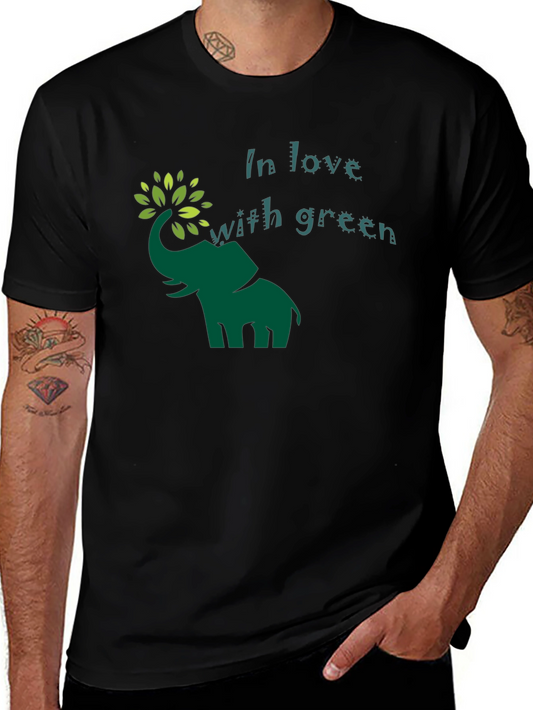 Green Elephant In Love With Green Graphic T-Shirt