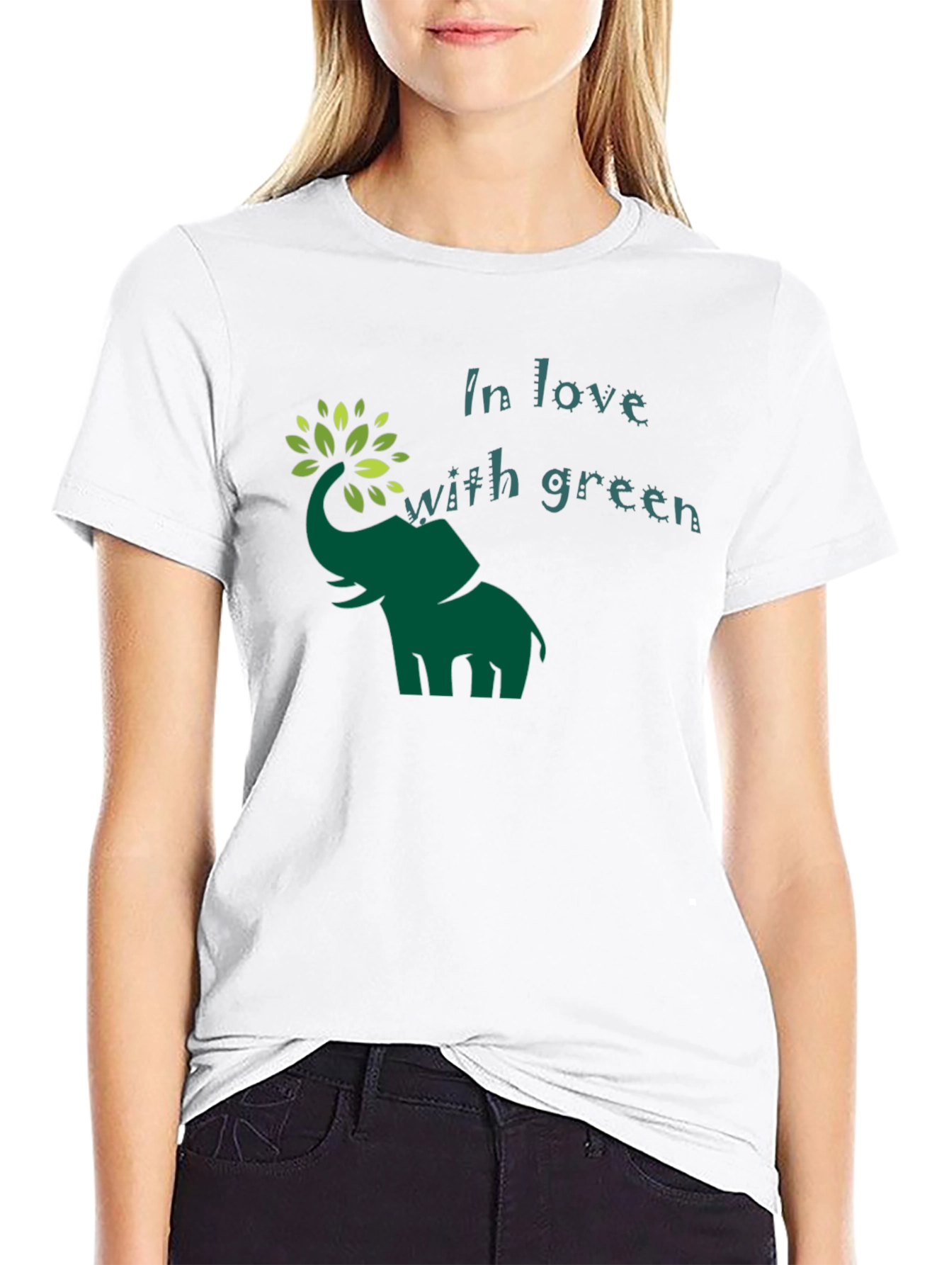 Green Elephant In Love With Green Graphic T-Shirt