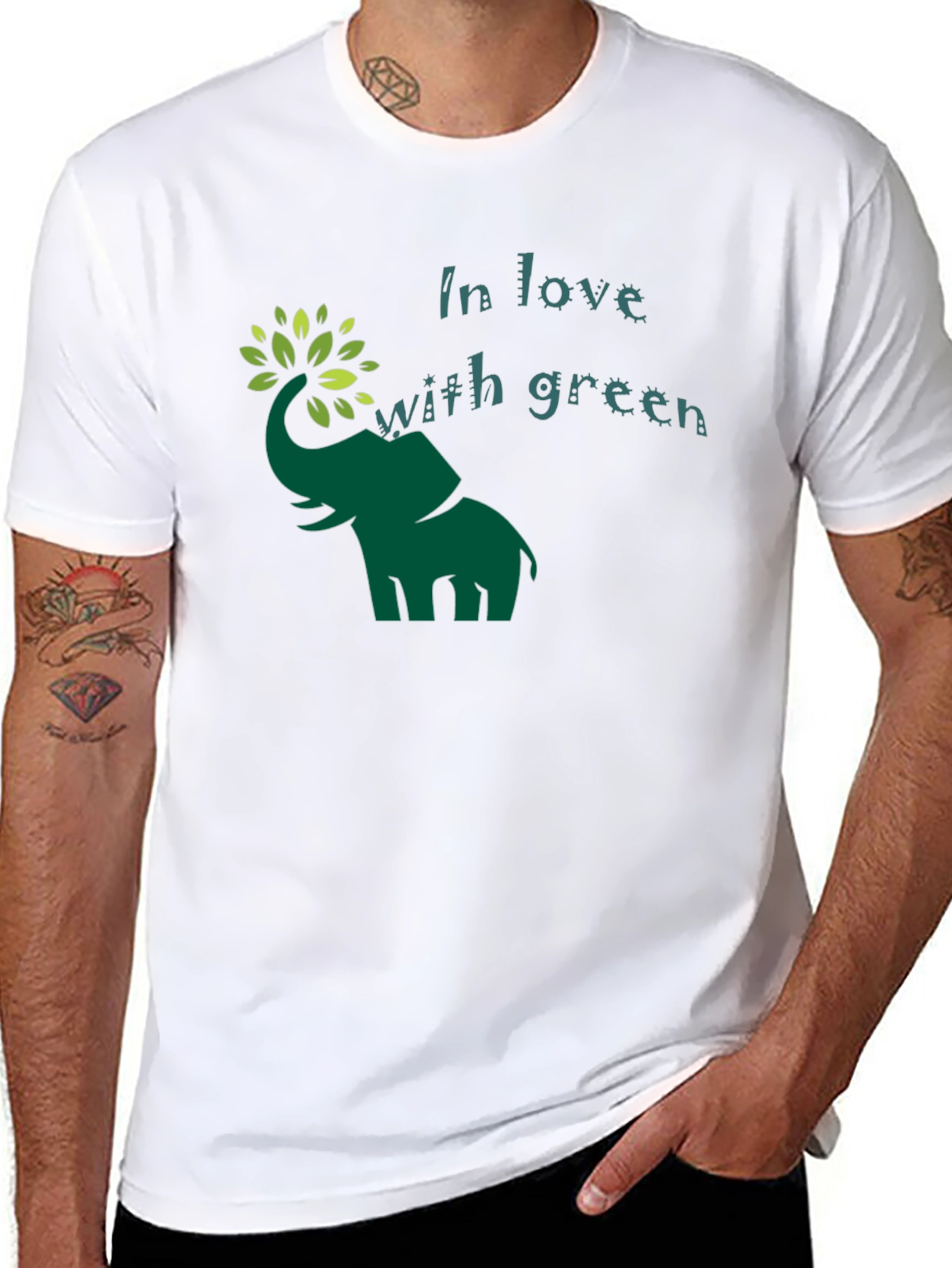 Green Elephant In Love With Green Graphic T-Shirt