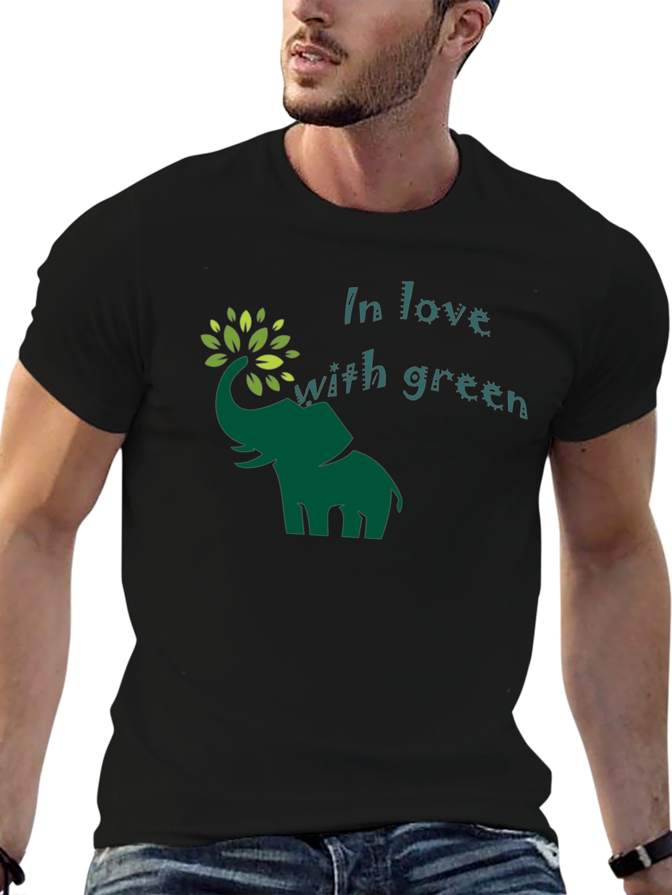 Green Elephant In Love With Green Graphic T-Shirt