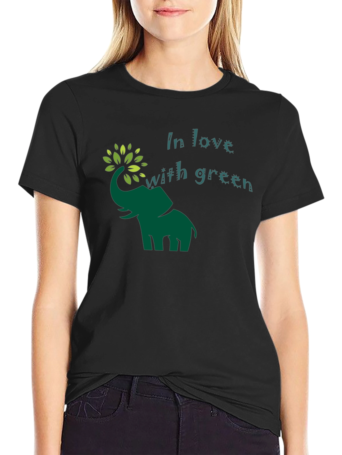 Green Elephant In Love With Green Graphic T-Shirt