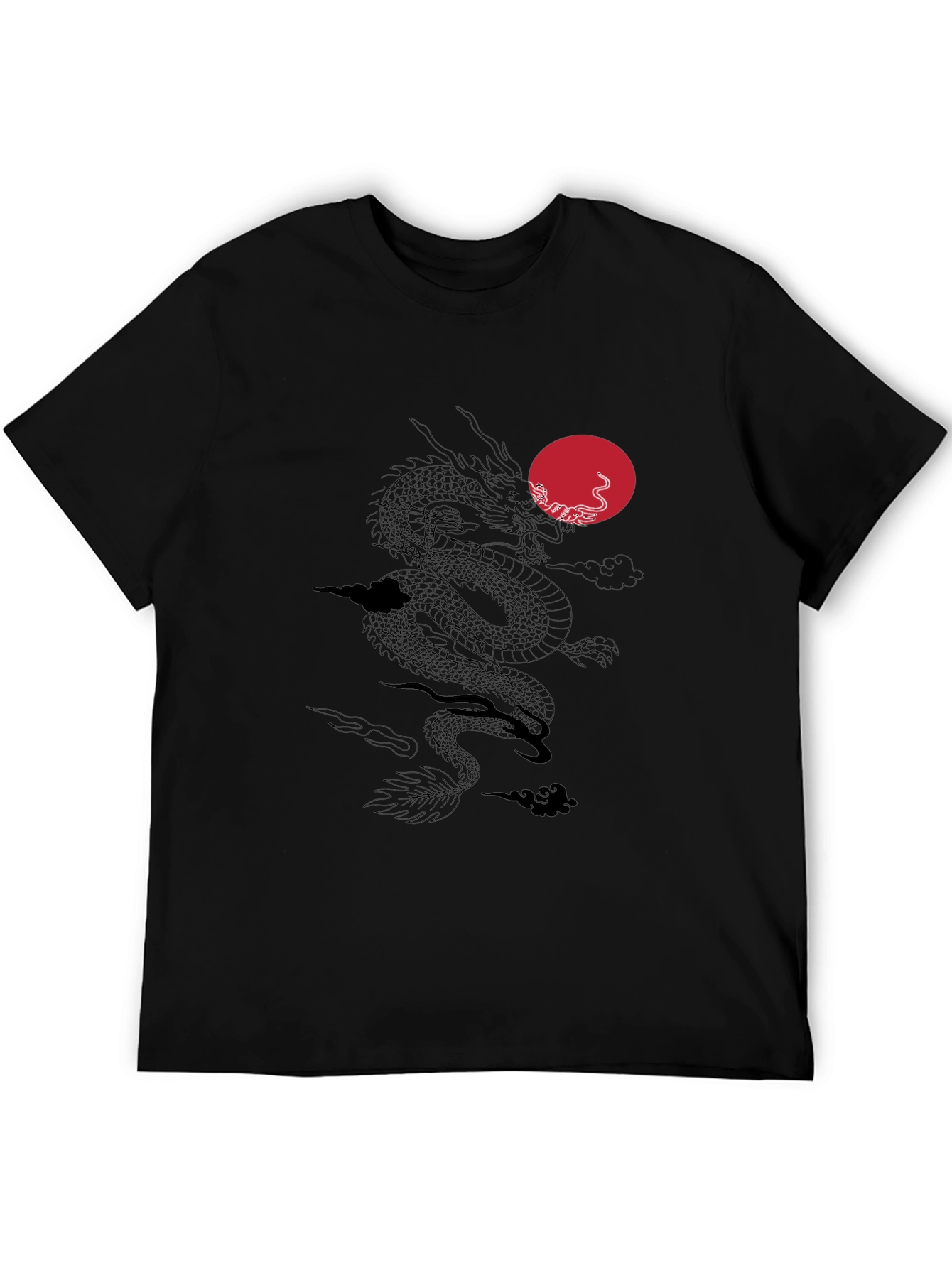 Dragon & Sun Graphic Tee - Black Casual T-Shirt