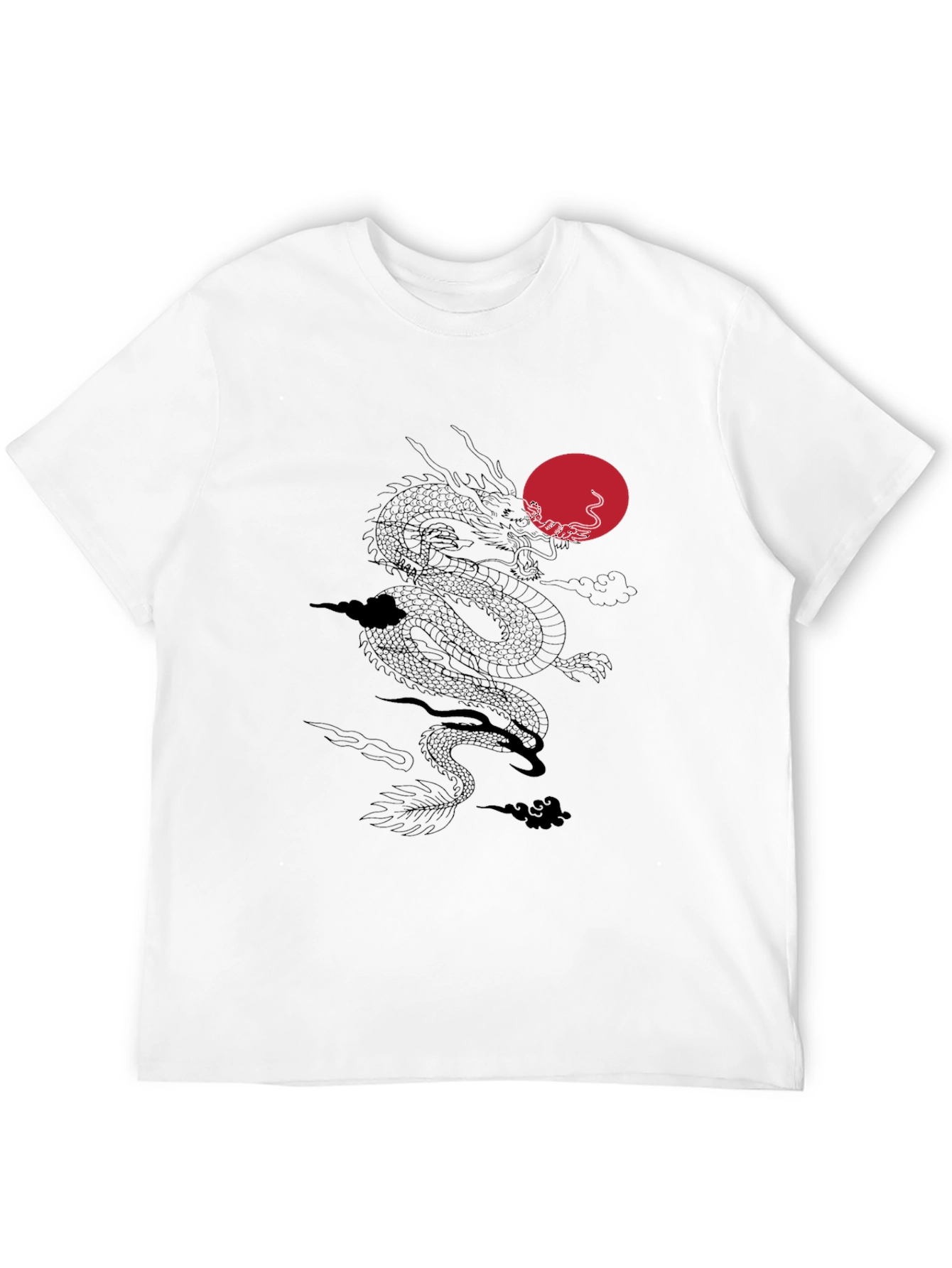 Dragon & Sun Graphic Tee - Black Casual T-Shirt