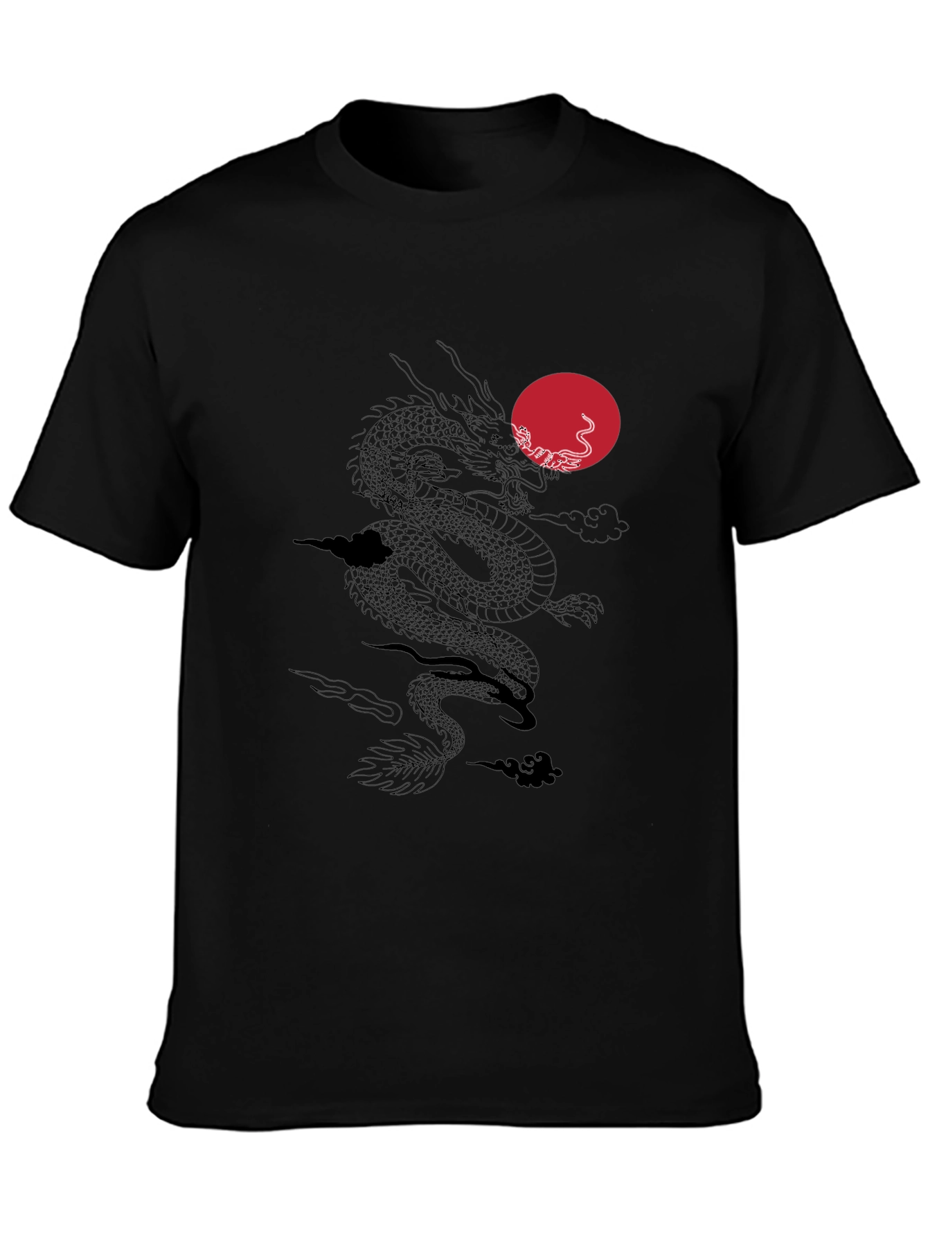 Dragon & Sun Graphic Tee - Black Casual T-Shirt