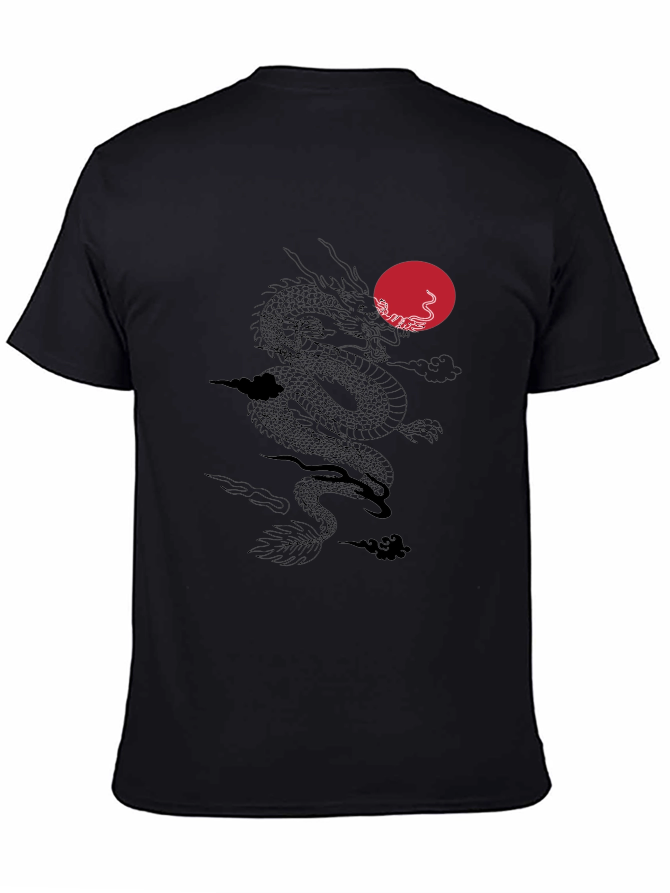 Dragon & Sun Graphic Tee - Black Casual T-Shirt