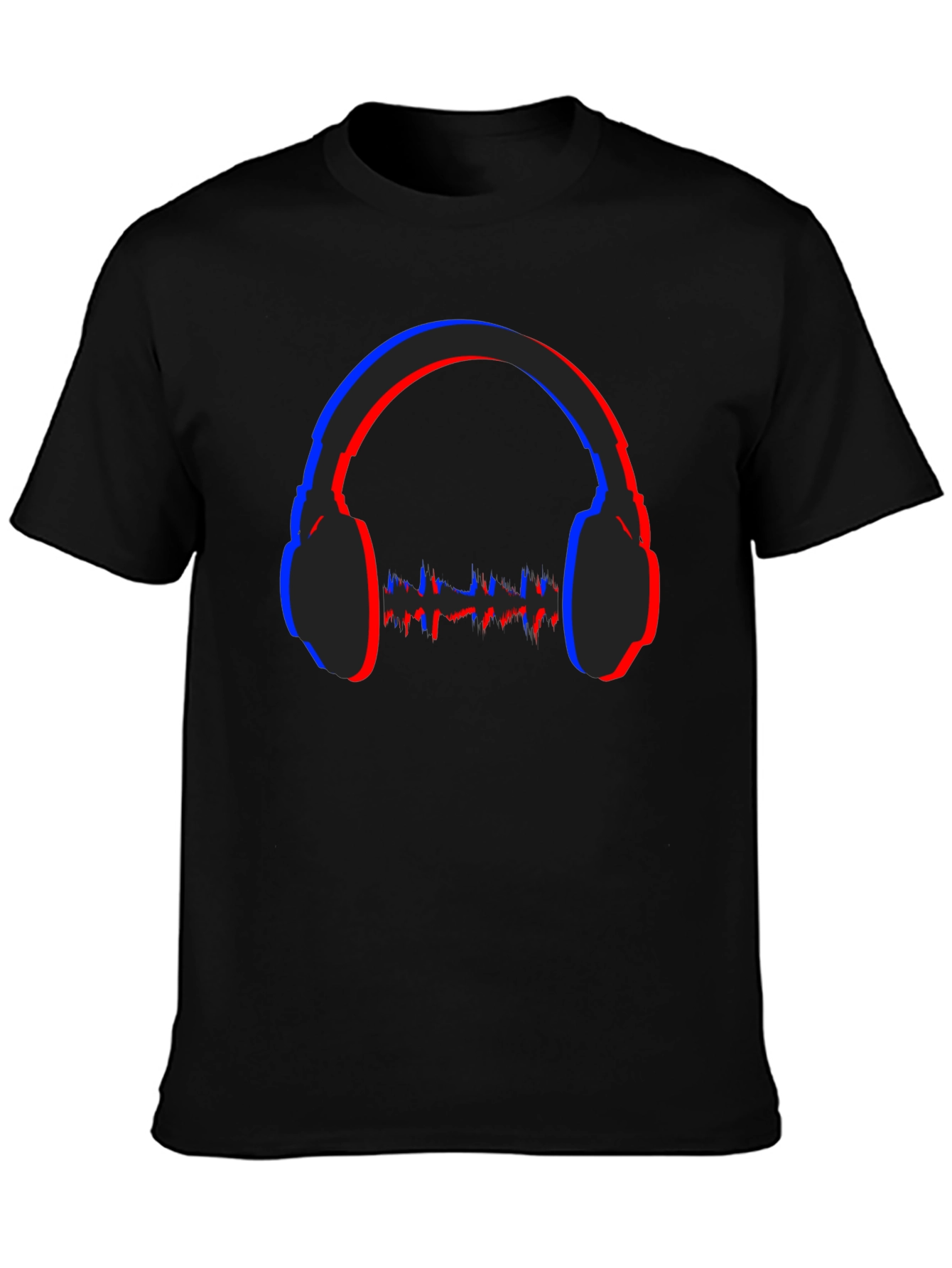 Stereoscopic Headphones Graphic Black T-Shirt