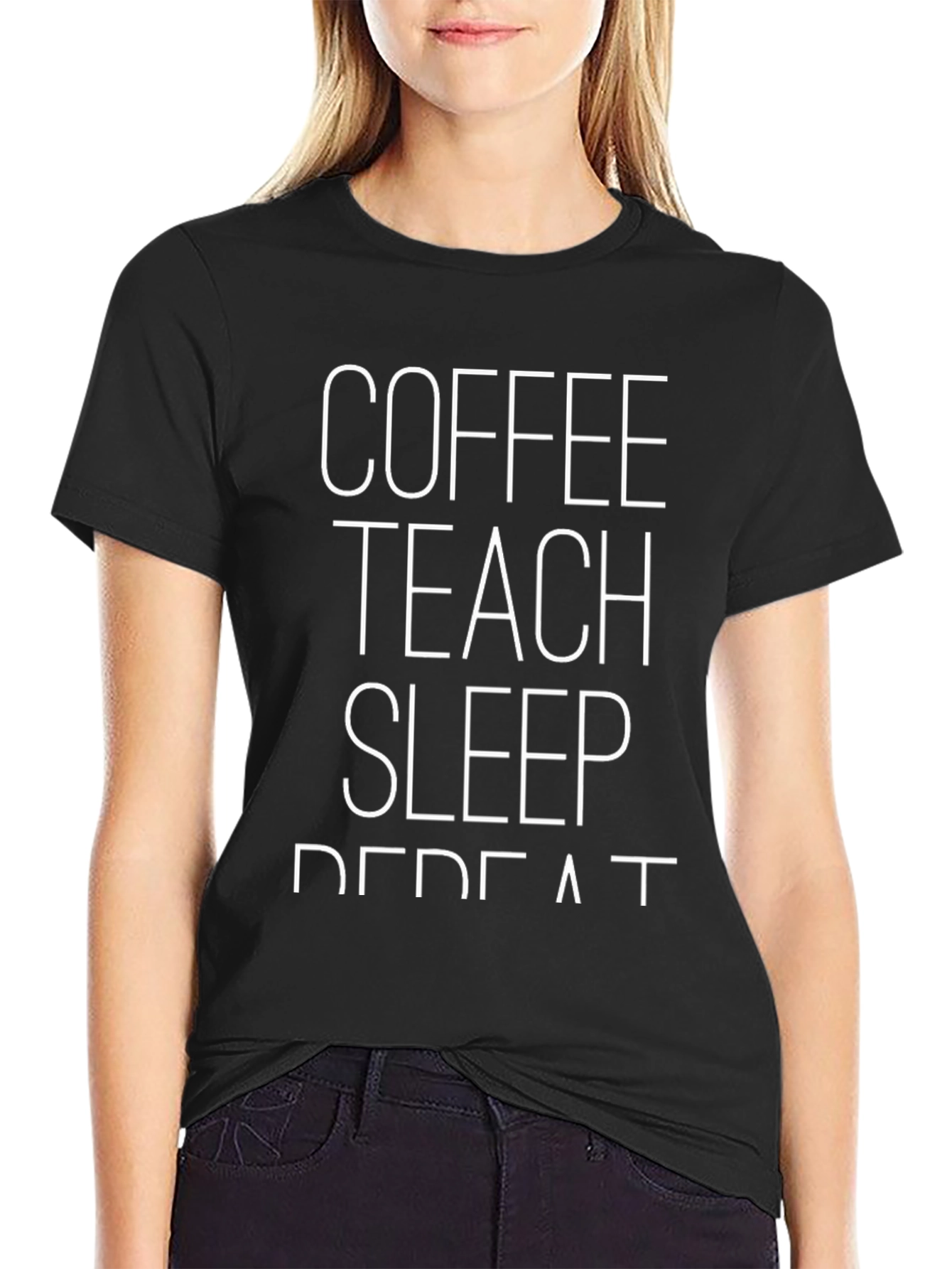 Coffee Teach Sleep Repeat Black Graphic T-Shirt