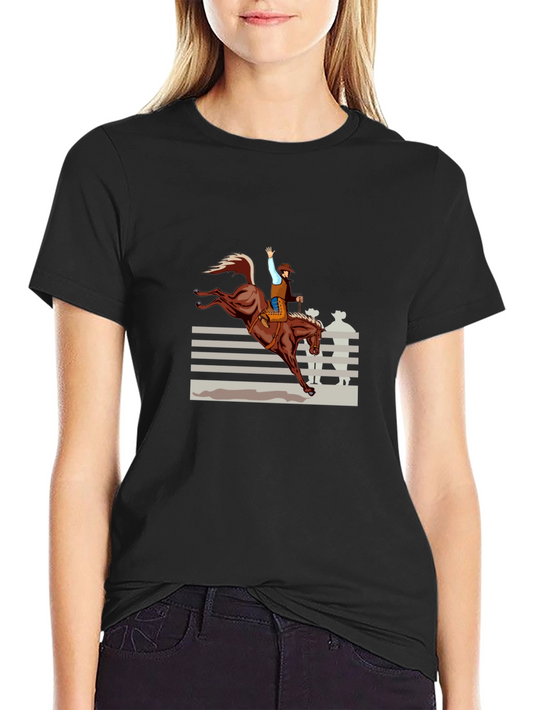 Cowboy Riding Bronco Mens Black T-Shirt