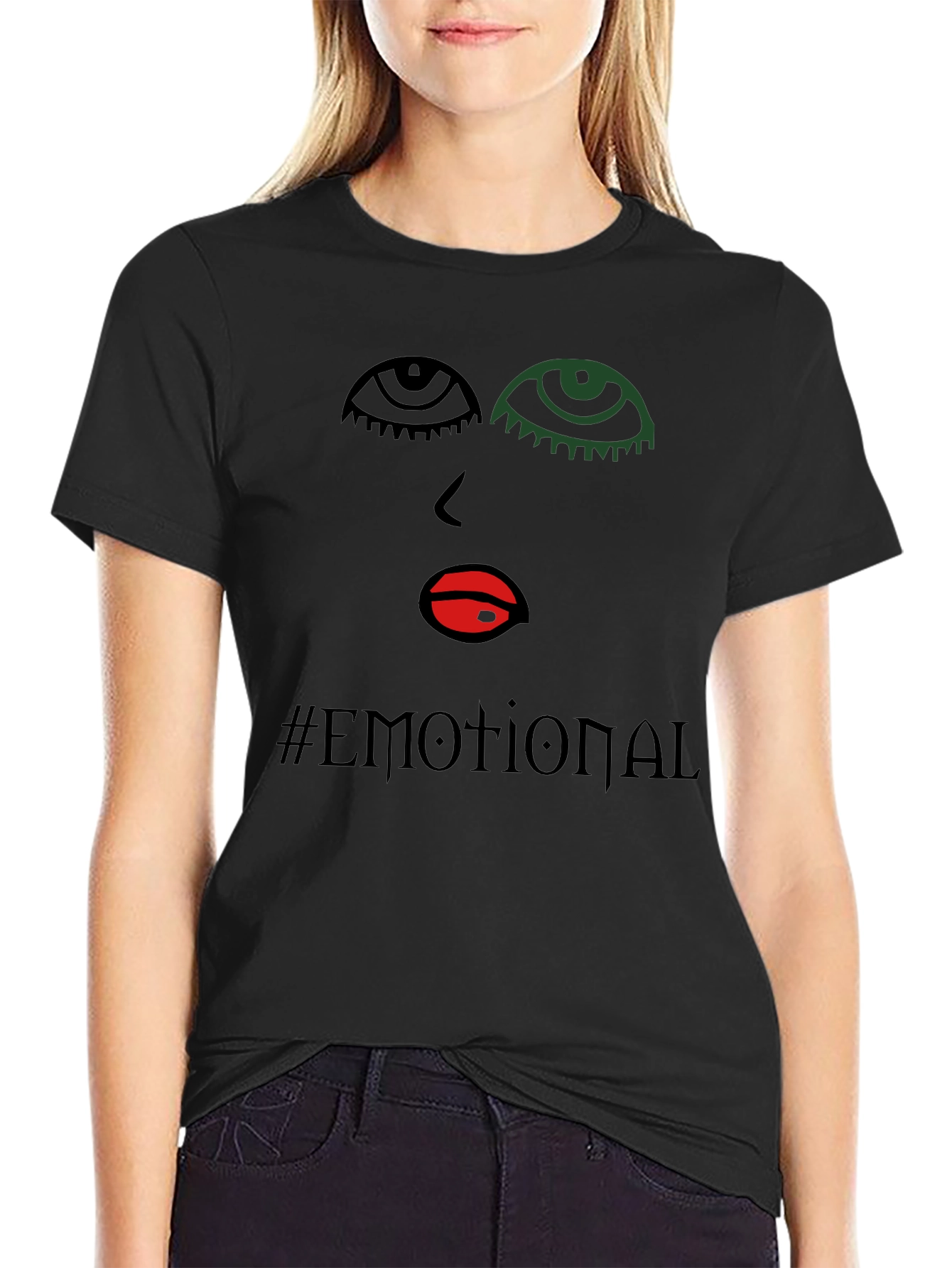 Emotional Graphic Print Black T-Shirt