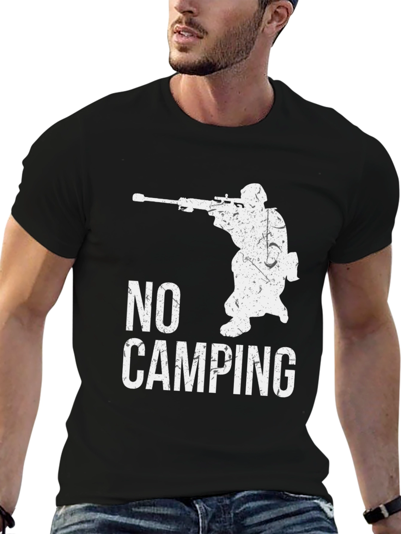 No Camping Sniper Graphic Tee - Black Cotton