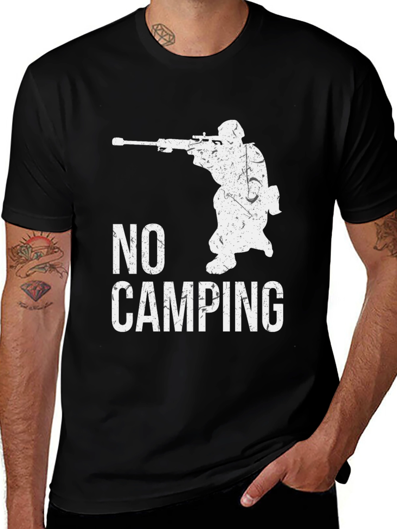 No Camping Sniper Graphic Tee - Black Cotton
