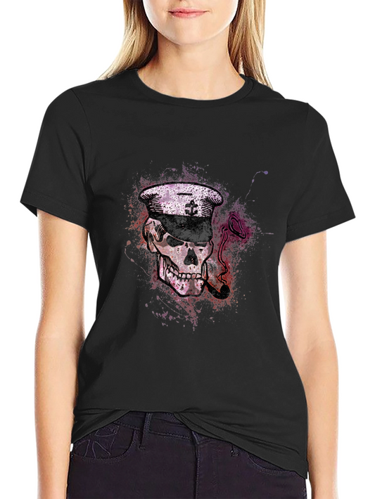 Skull Captain Graphic Tee - Black Cotton T-Shirt