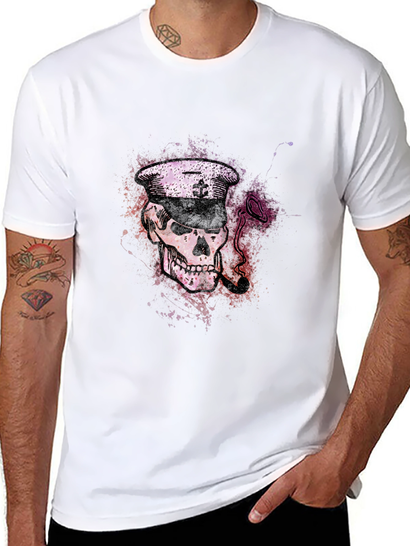 Skull Captain Graphic Tee - Black Cotton T-Shirt