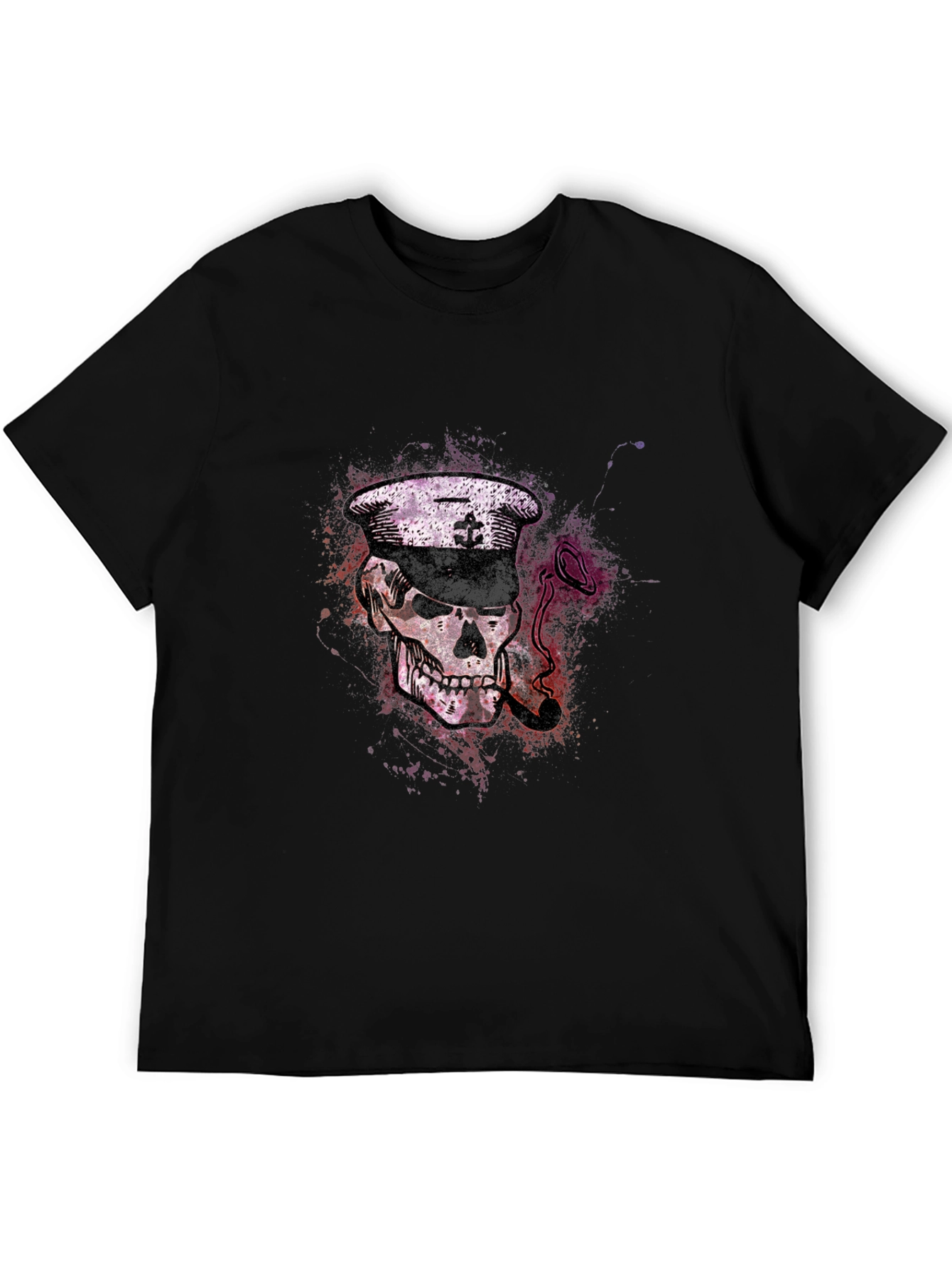 Skull Captain Graphic Tee - Black Cotton T-Shirt