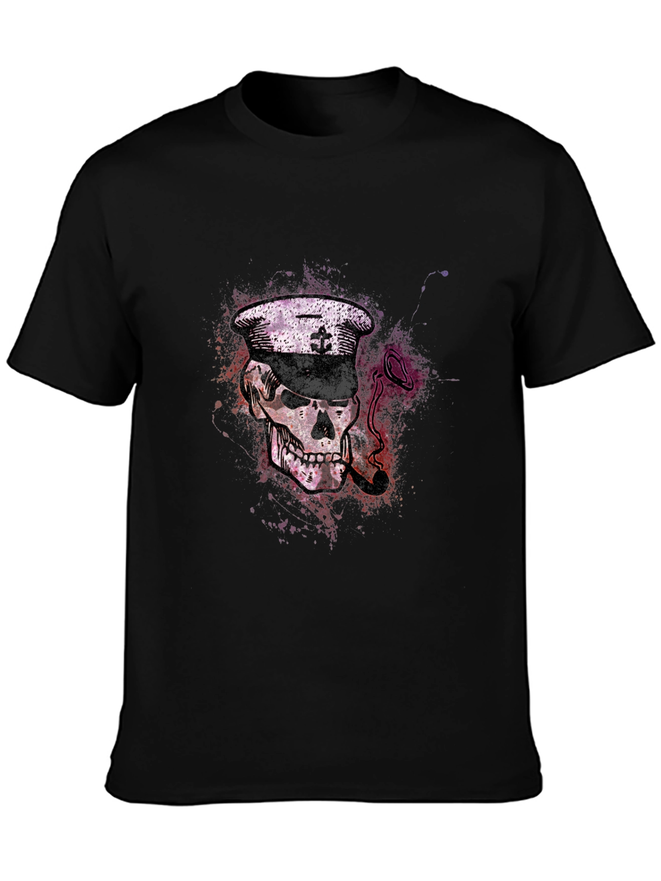 Skull Captain Graphic Tee - Black Cotton T-Shirt