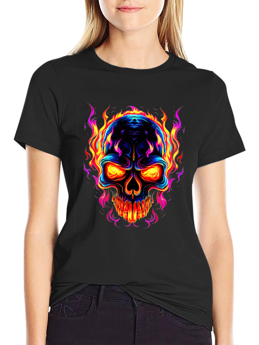 Flaming Skull Graphic Black T-Shirt
